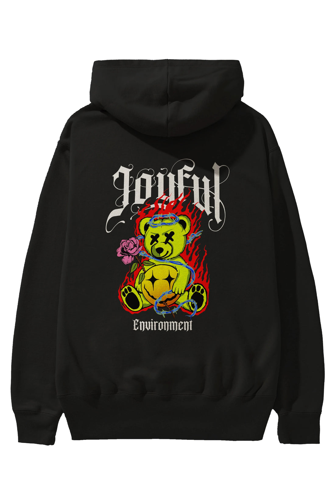 Joyful Bear Arka Baskılı Hoodie Oversize Kapüşonlu Sweatshirt Erkek Kadın Unisex
