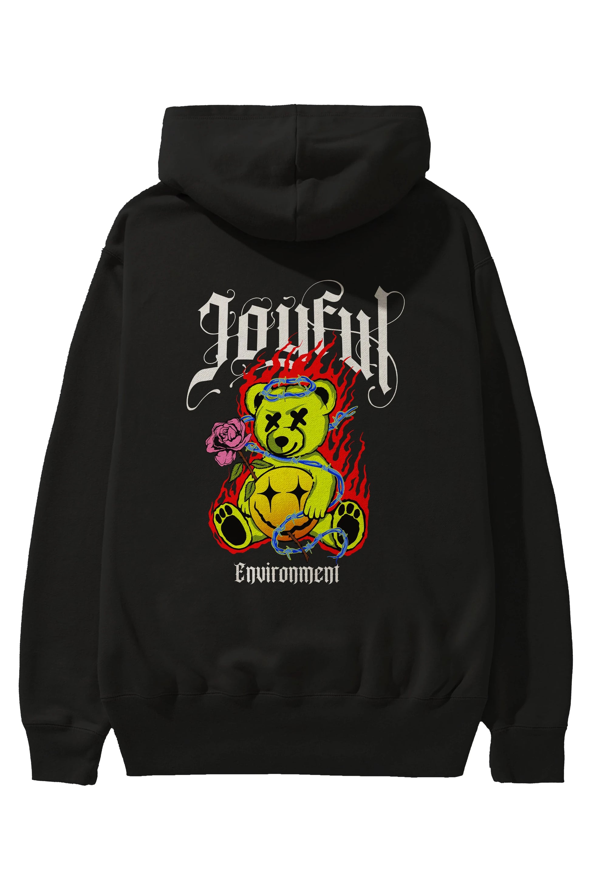 Joyful Bear Arka Baskılı Hoodie Oversize Kapüşonlu Sweatshirt Erkek Kadın Unisex