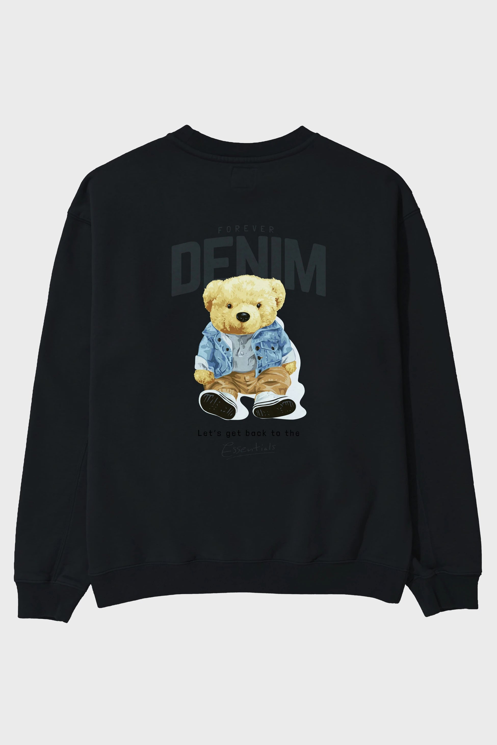 Teddy Bear Forever Denim Arka Baskılı Oversize Sweatshirt Erkek Kadın Unisex