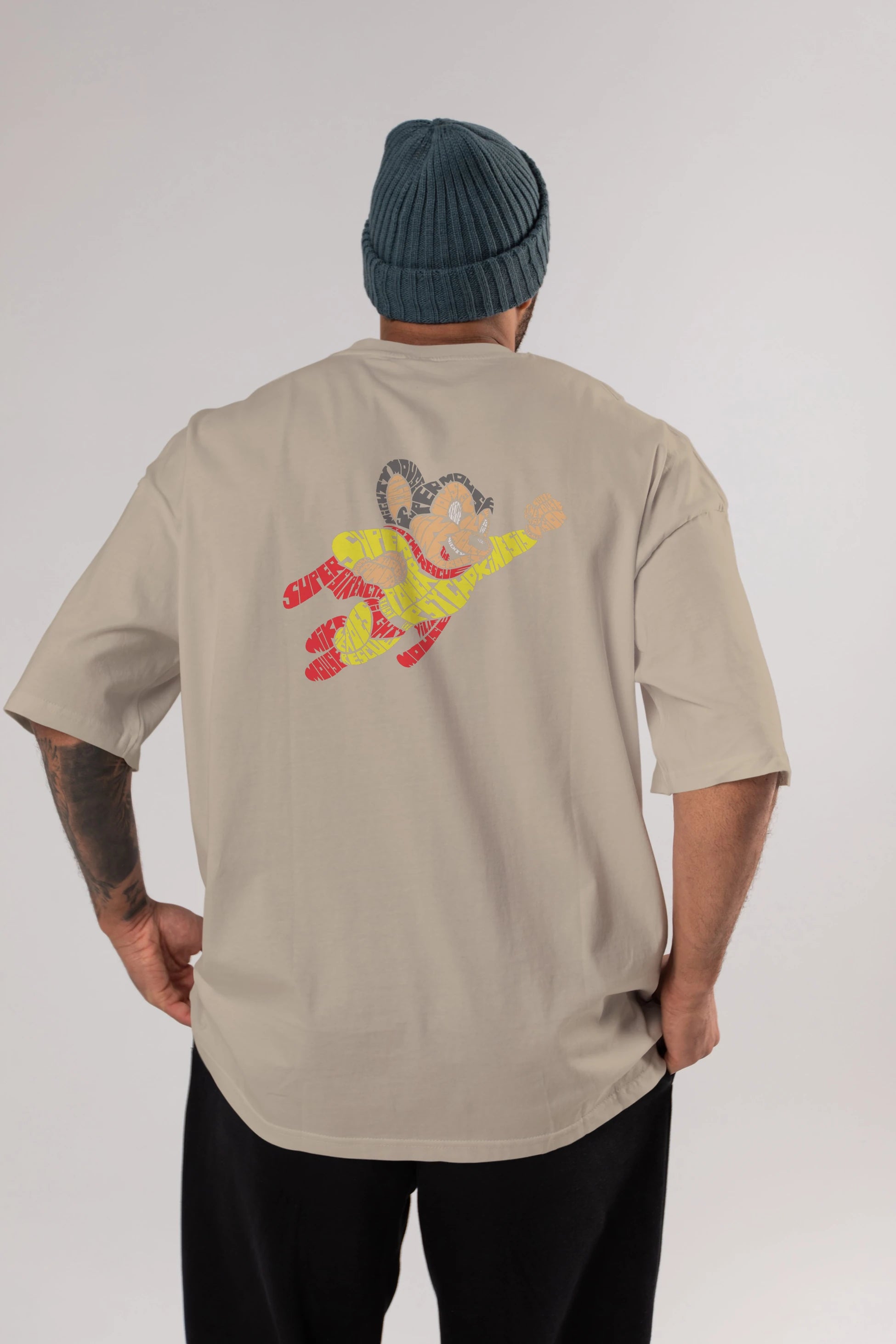 Mighty Mouse Arka Baskılı Oversize t-shirt %100 pamuk Erkek Kadın Unisex