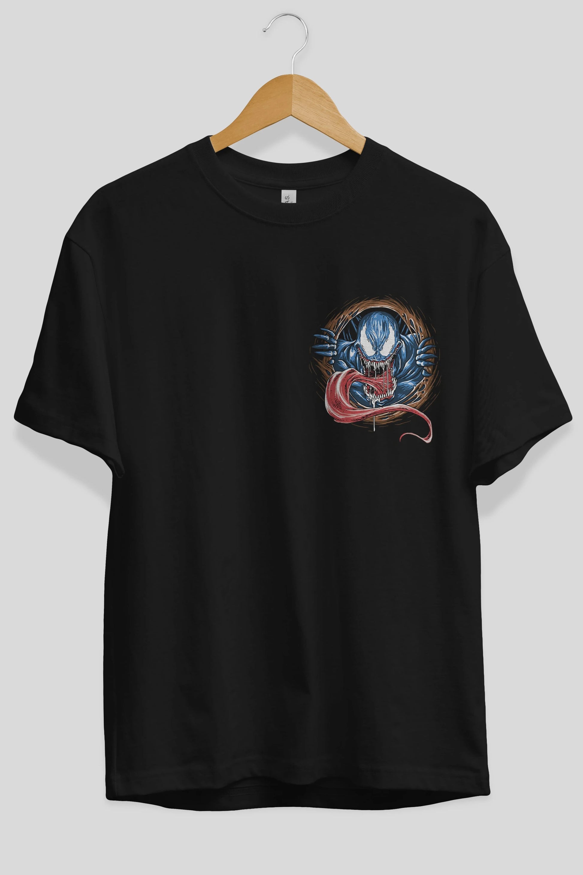 Venom (7) Ön Sol Baskılı Oversize t-shirt Erkek Kadın Unisex %100 Pamuk Bisiklet Yaka tişort