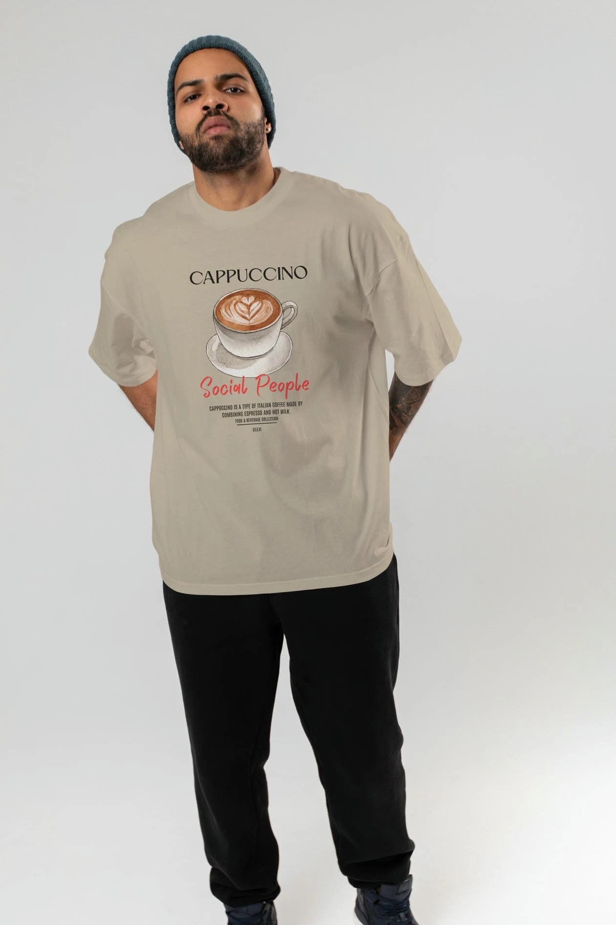Cappuccino Kokteyl Serisi ön Baskılı Oversize t-shirt Erkek Kadın %100 Pamuk Bisiklet Yaka tişort