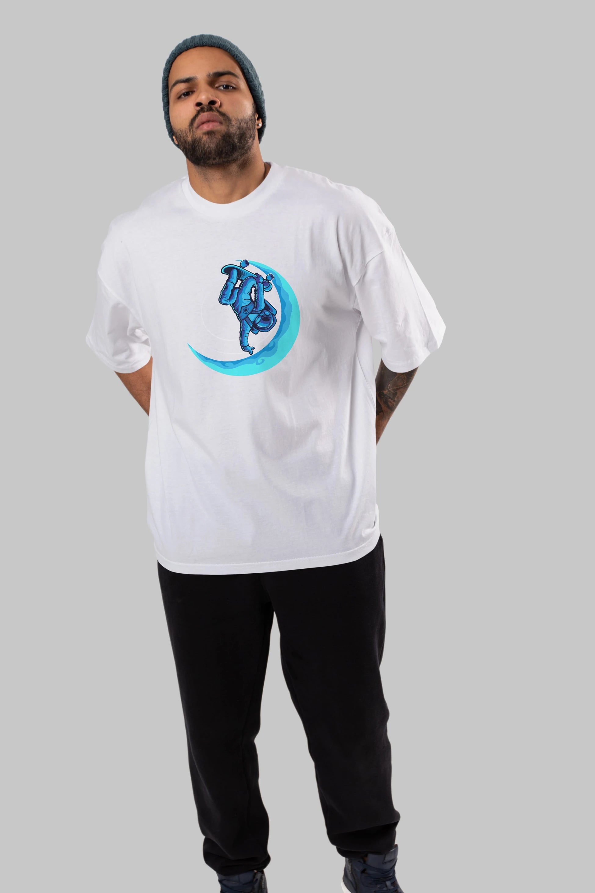 Skating on the moon Ön Baskılı Oversize t-shirt Erkek Kadın Unisex