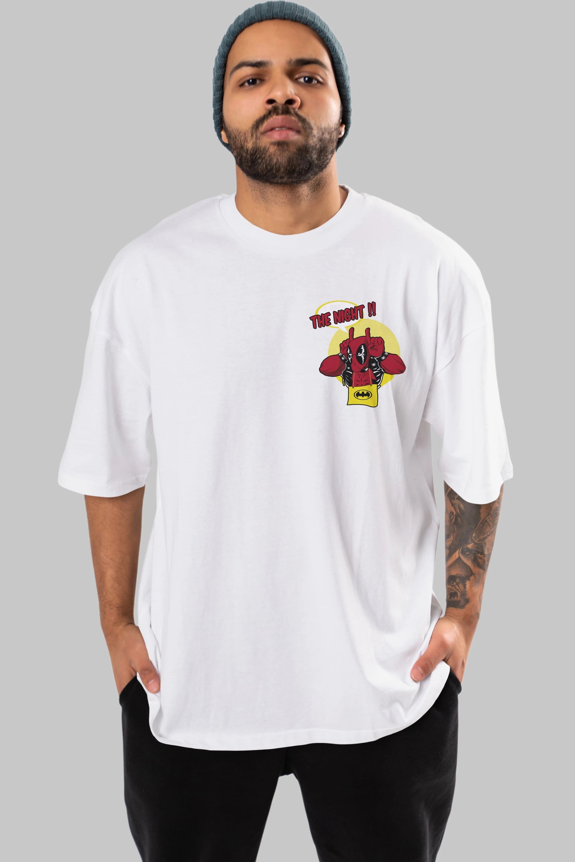 Deadpool (1) Ön Sol Baskılı Oversize t-shirt Erkek Kadın Unisex %100 Pamuk Bisiklet Yaka tişort