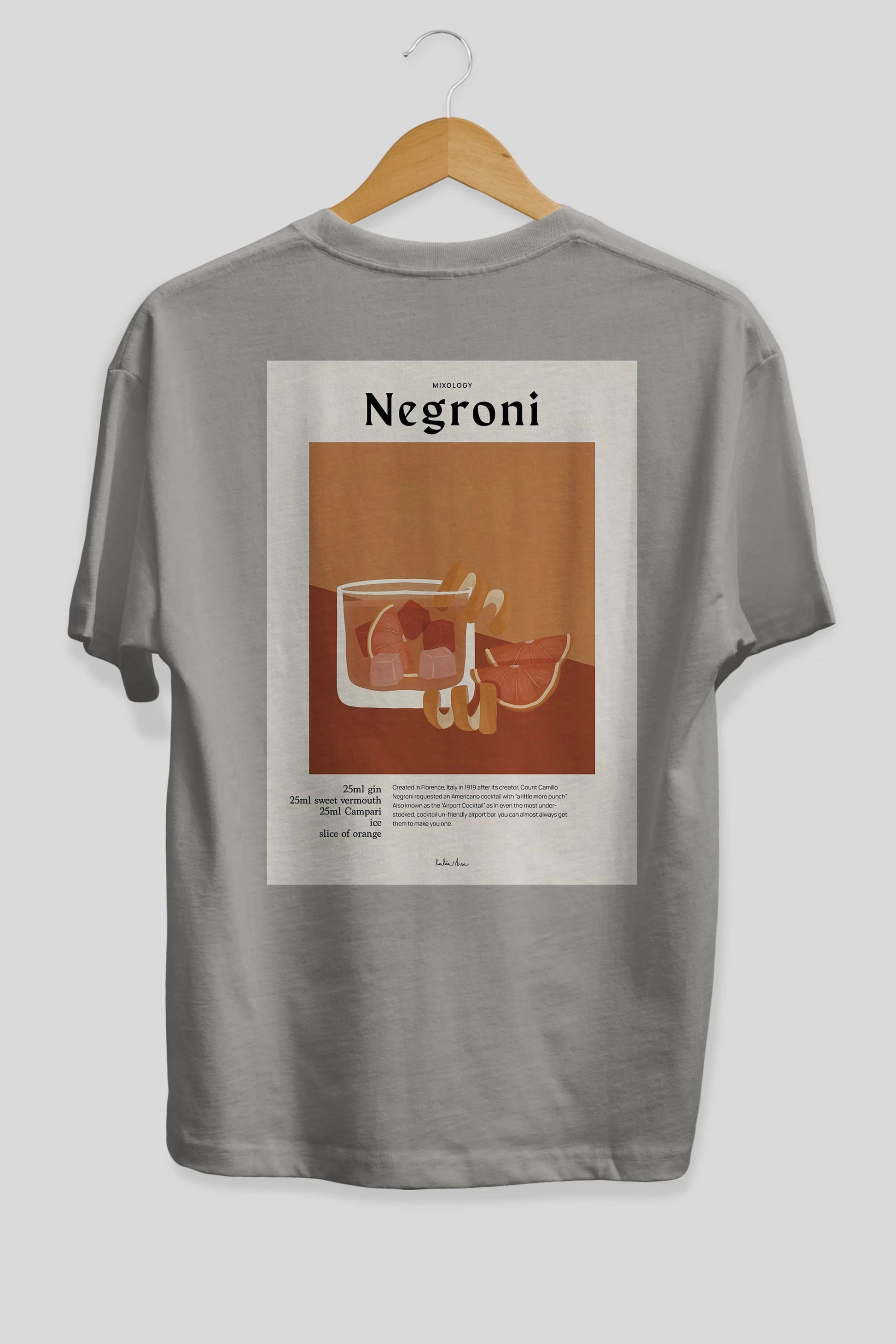 Mixology Negroni Arka Baskılı Oversize t-shirt Erkek Kadın Unisex %100 Pamuk Bisiklet Yaka tişort
