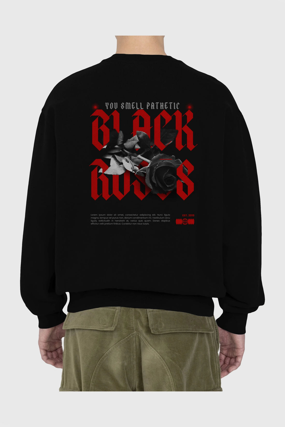 Black Roses Arka Baskılı Oversize Sweatshirt Erkek Kadın Unisex