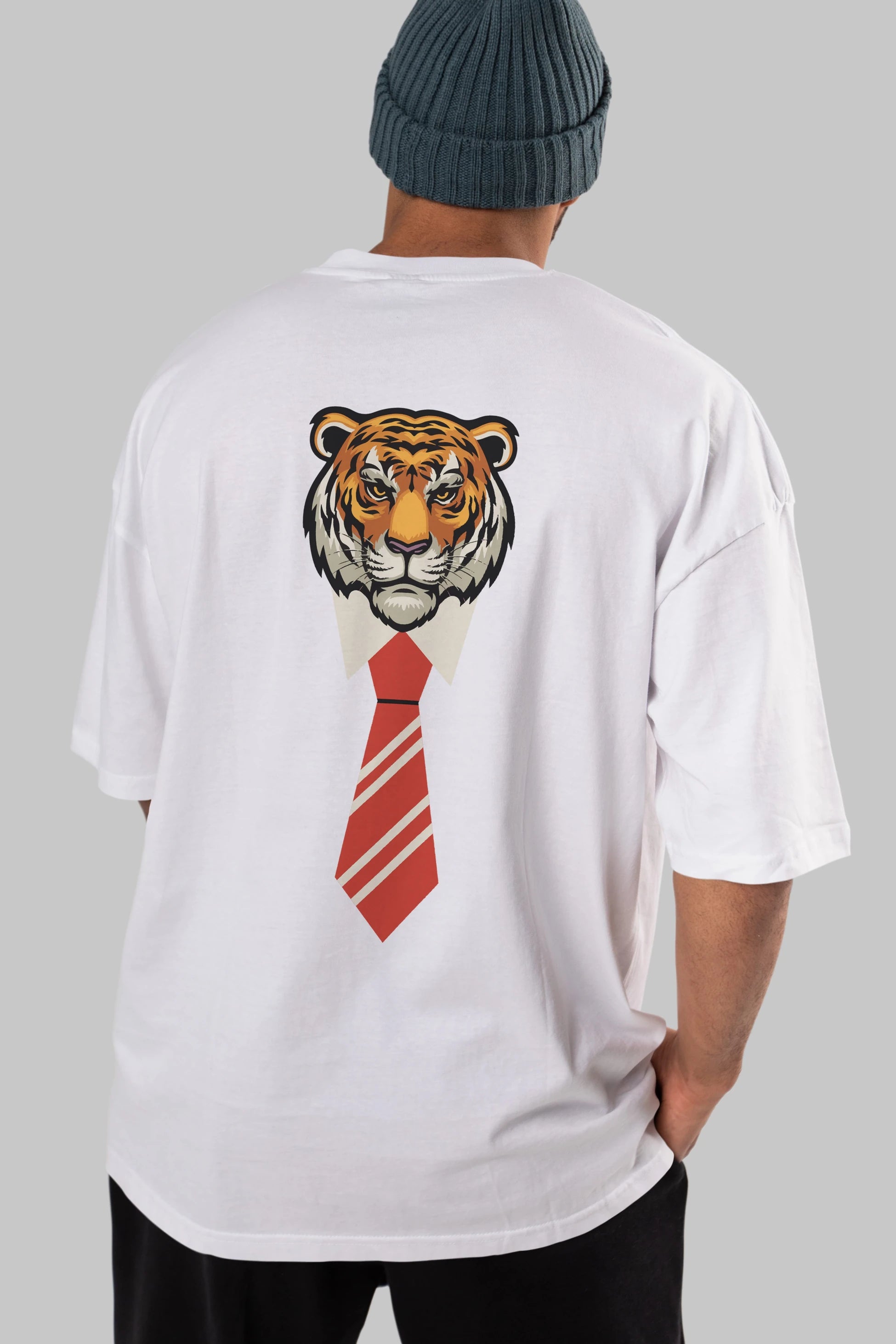 Tiger With Tie Arka Baskılı Oversize t-shirt Erkek Kadın Unisex