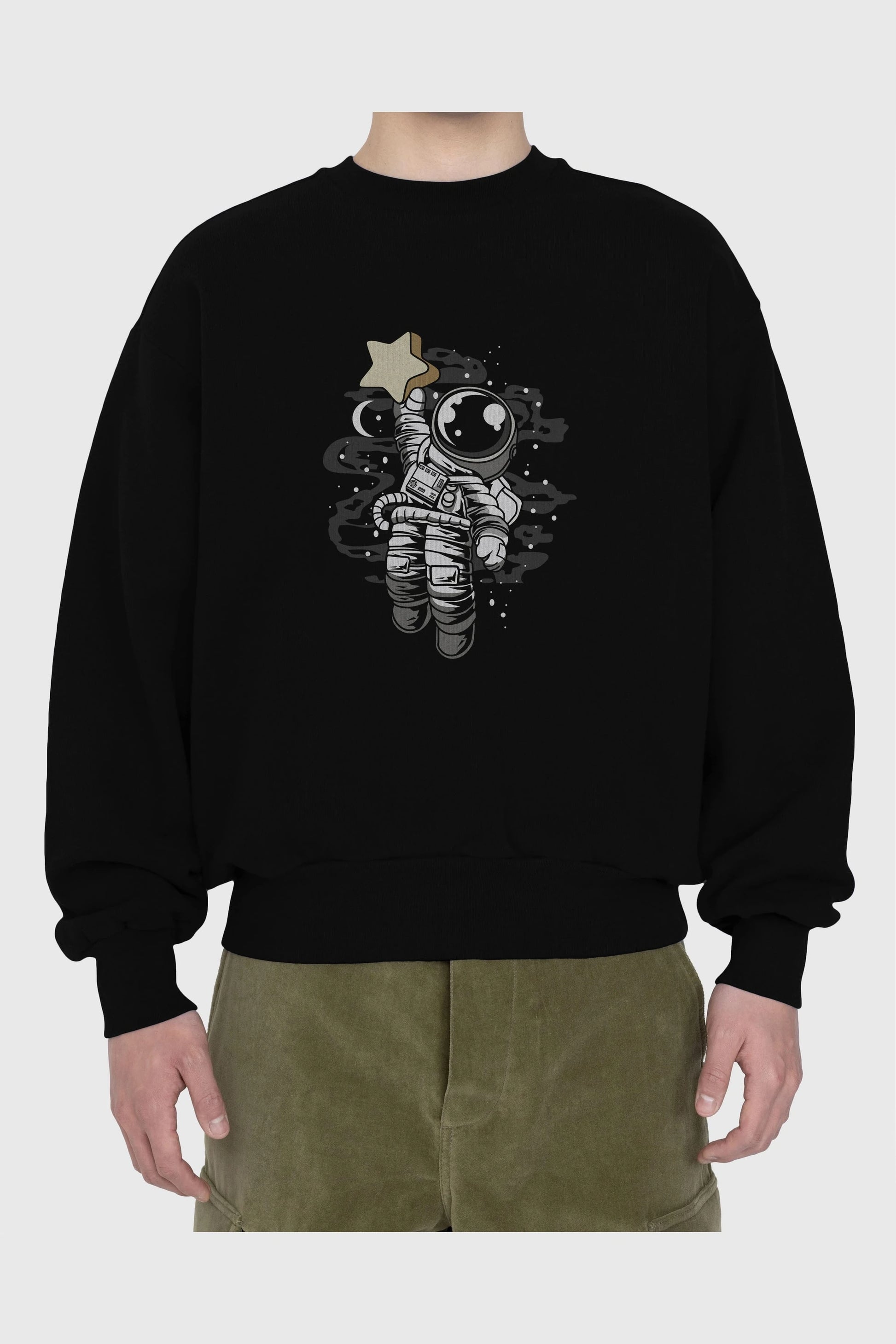 Astronaut Reach The Star Ön Baskılı Oversize Sweatshirt Erkek Kadın Unisex