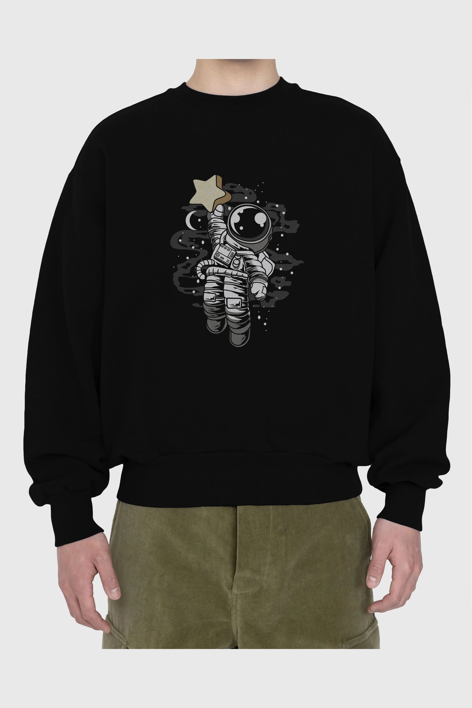 Astronaut Reach The Star Ön Baskılı Oversize Sweatshirt Erkek Kadın Unisex