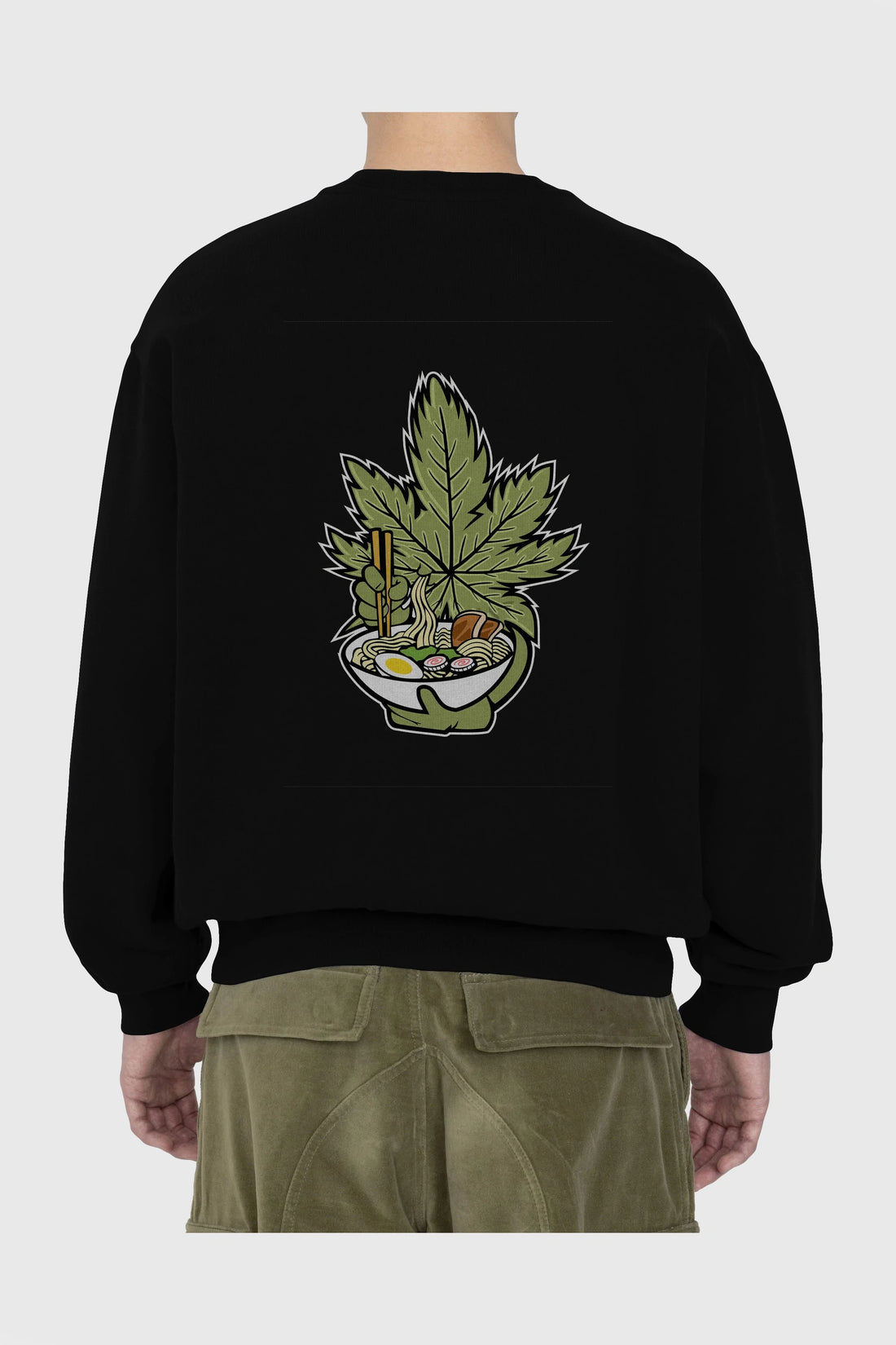 Weed Ramen Arka Baskılı Oversize Sweatshirt Erkek Kadın Unisex