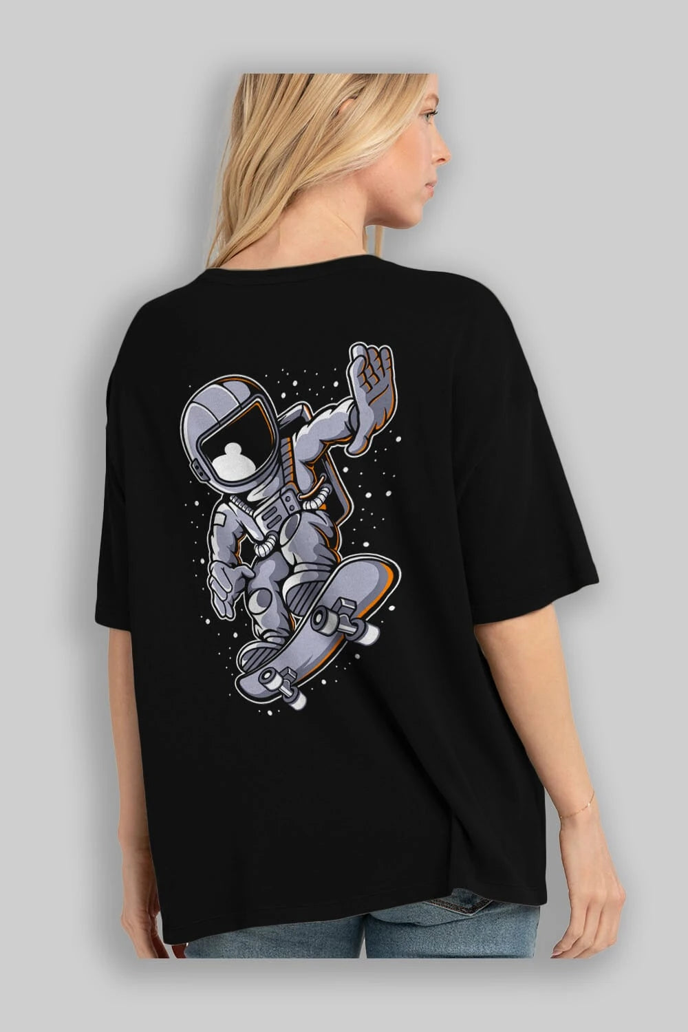 Astronaut Skateboard Arka Baskılı Oversize t-shirt Erkek Kadın Unisex