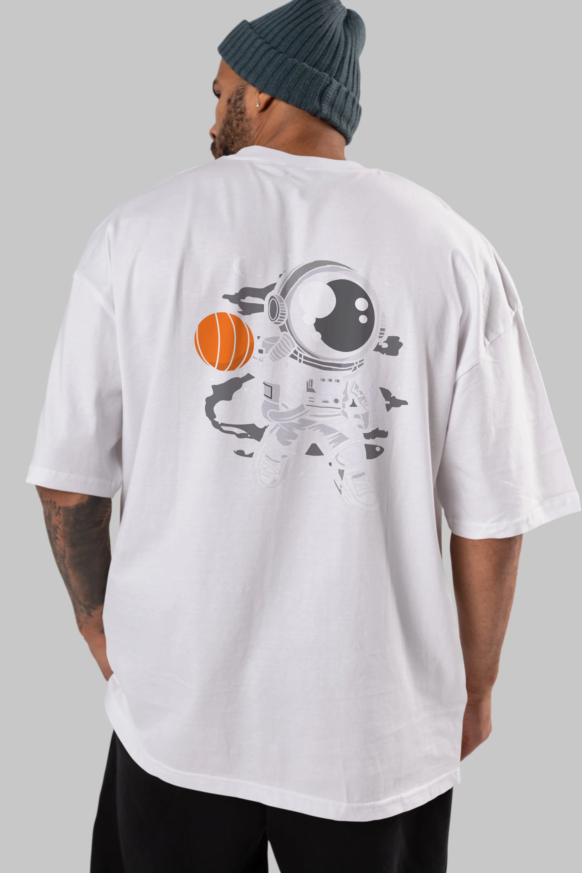 Astronaut Basketball Arka Baskılı Oversize t-shirt Erkek Kadın Unisex