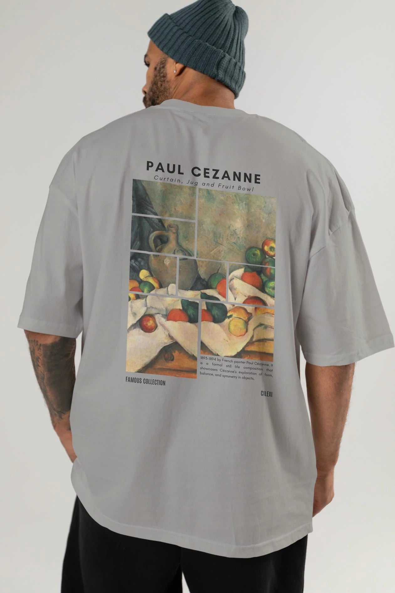 Paul Cezanne Curtain Arka Baskılı Oversize t-shirt Erkek Kadın Bisiklet Yaka Pamuk tişort