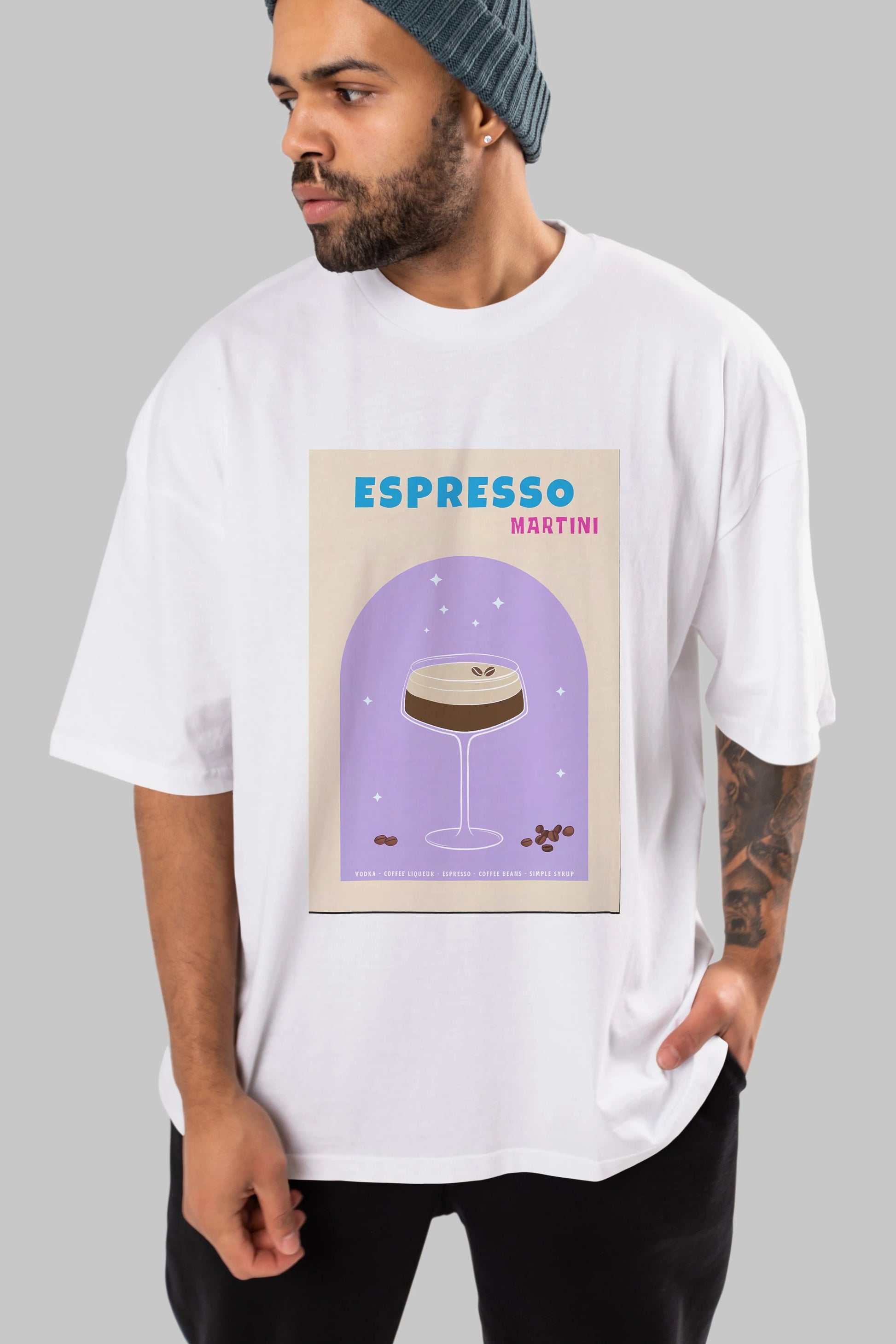 Espresso Martini 5 Ön Baskılı Oversize t-shirt Erkek Kadın Unisex %100 Pamuk Bisiklet Yaka tişort
