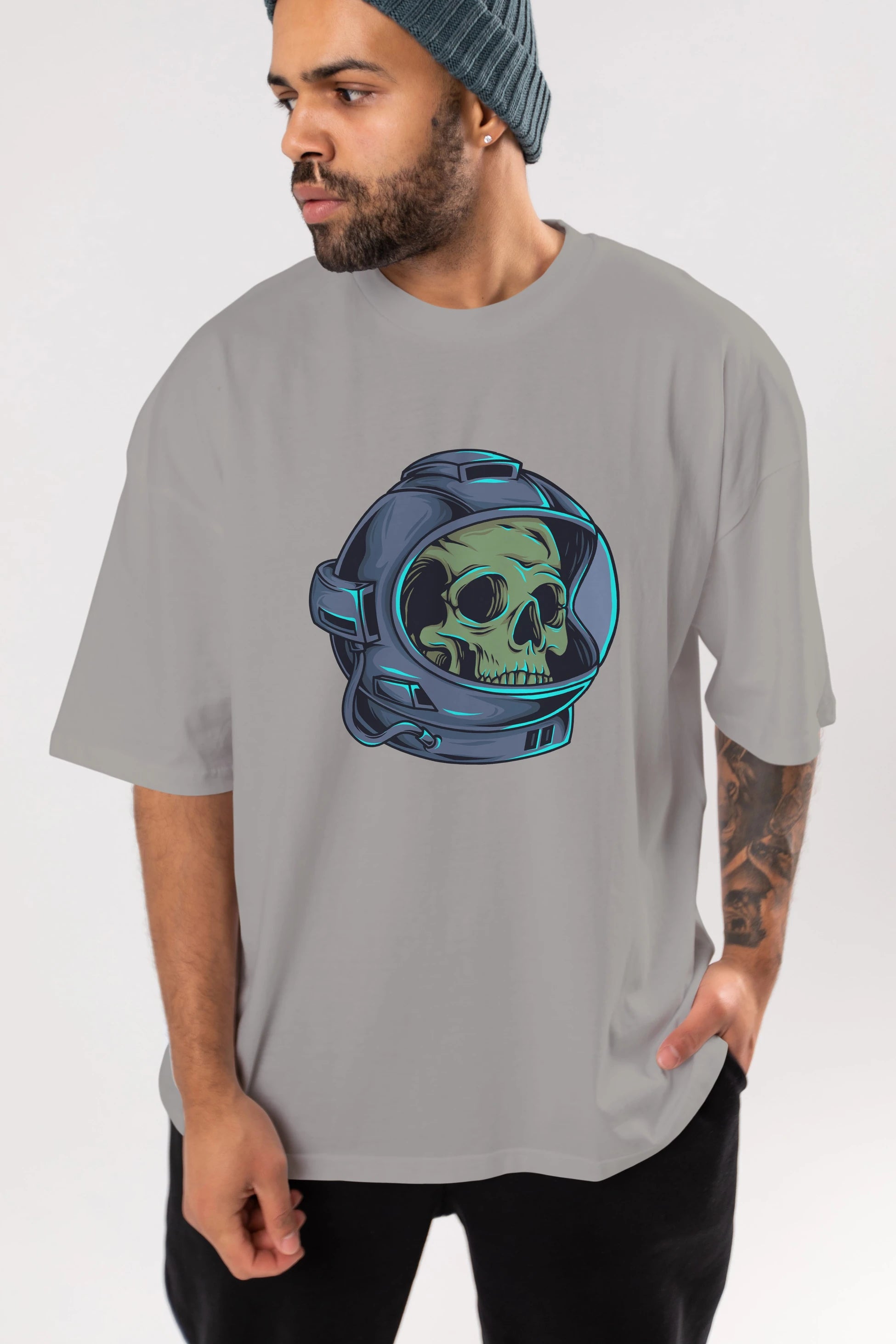 Astroskull Ön Baskılı Oversize t-shirt Erkek Kadın Unisex