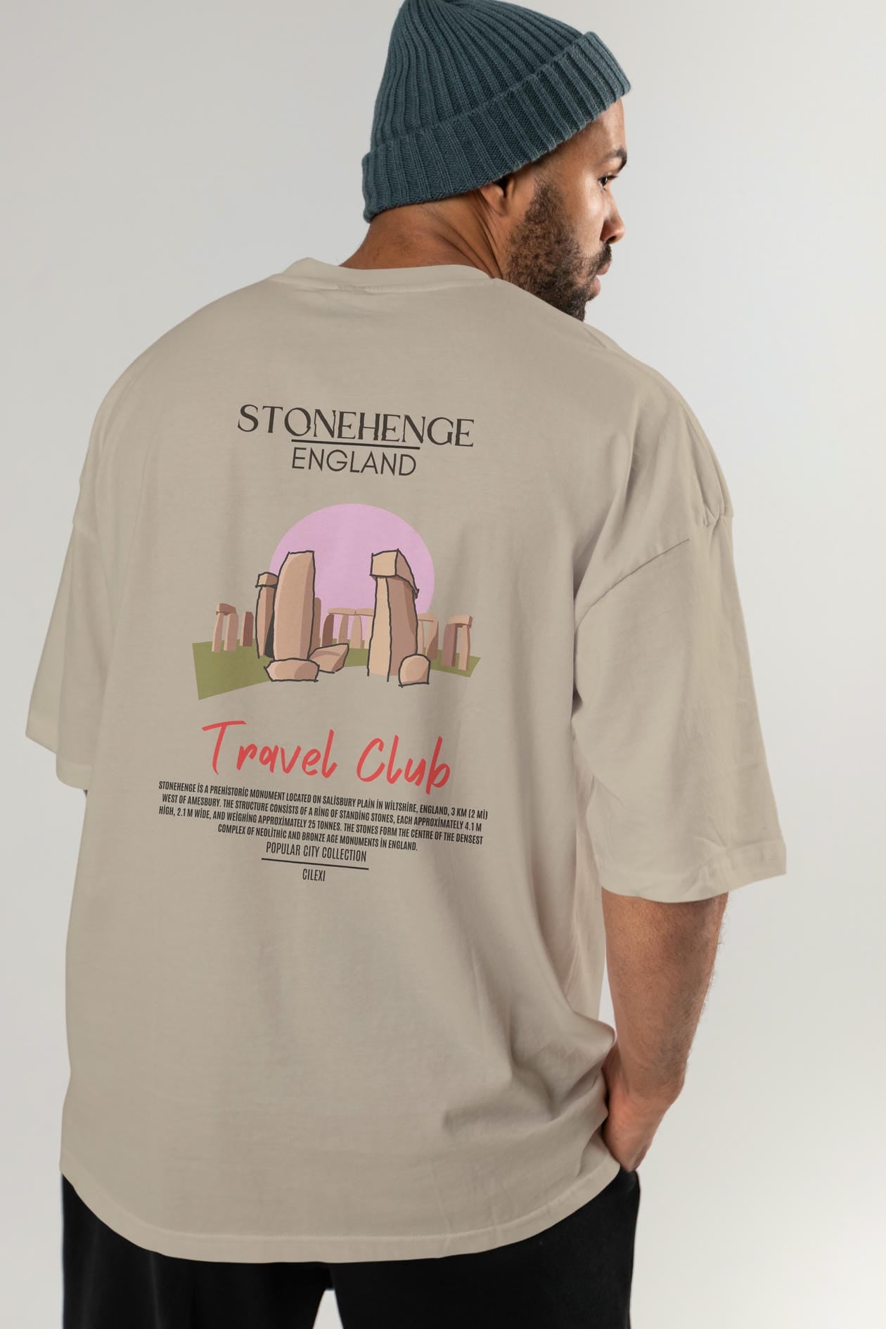 Stonehenge England Arka Baskılı Oversize t-shirt Erkek Kadın Pamuk Bisiklet Yaka tişort