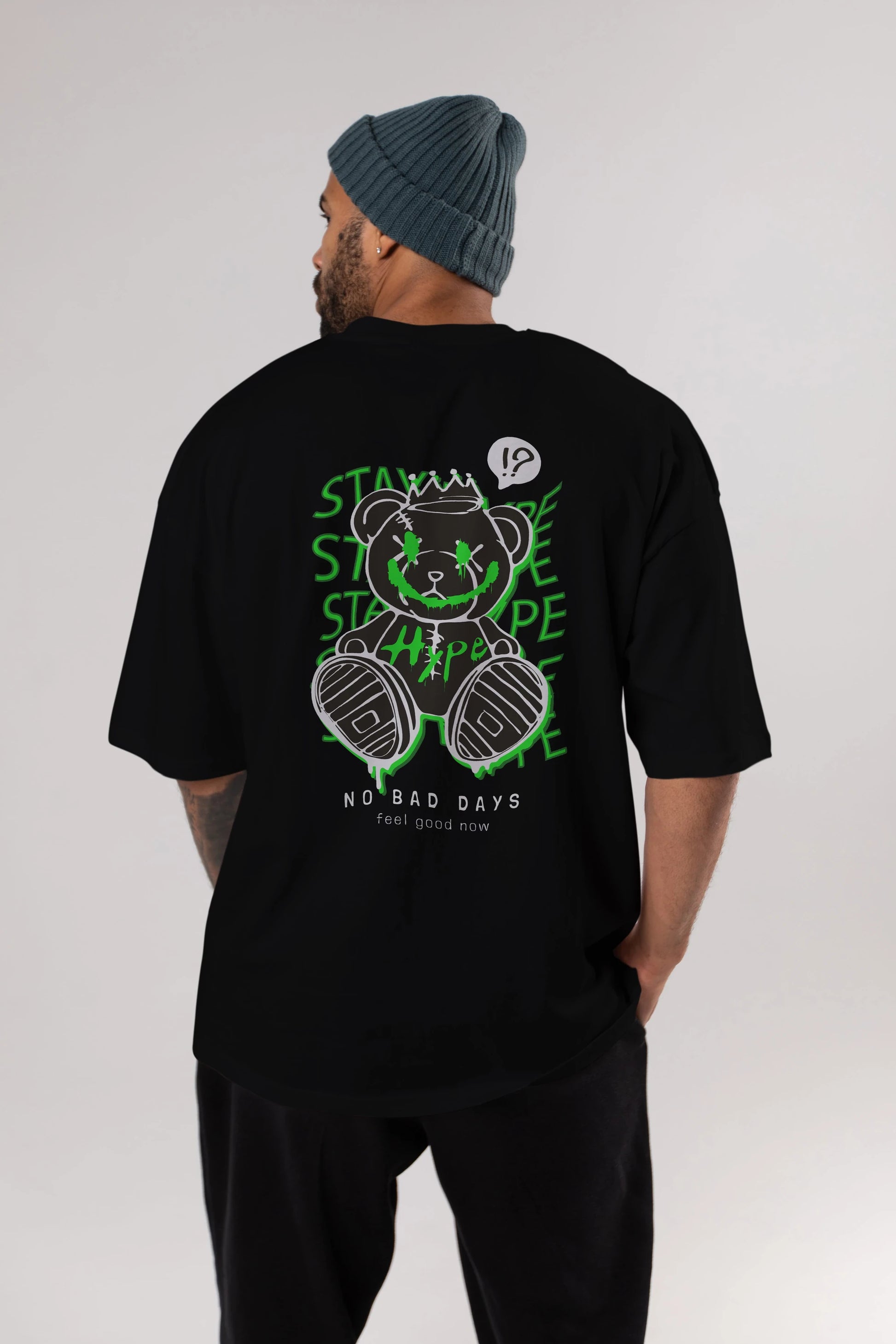 Stay Hype Bear Arka Baskılı Oversize t-shirt Erkek Kadın Unisex