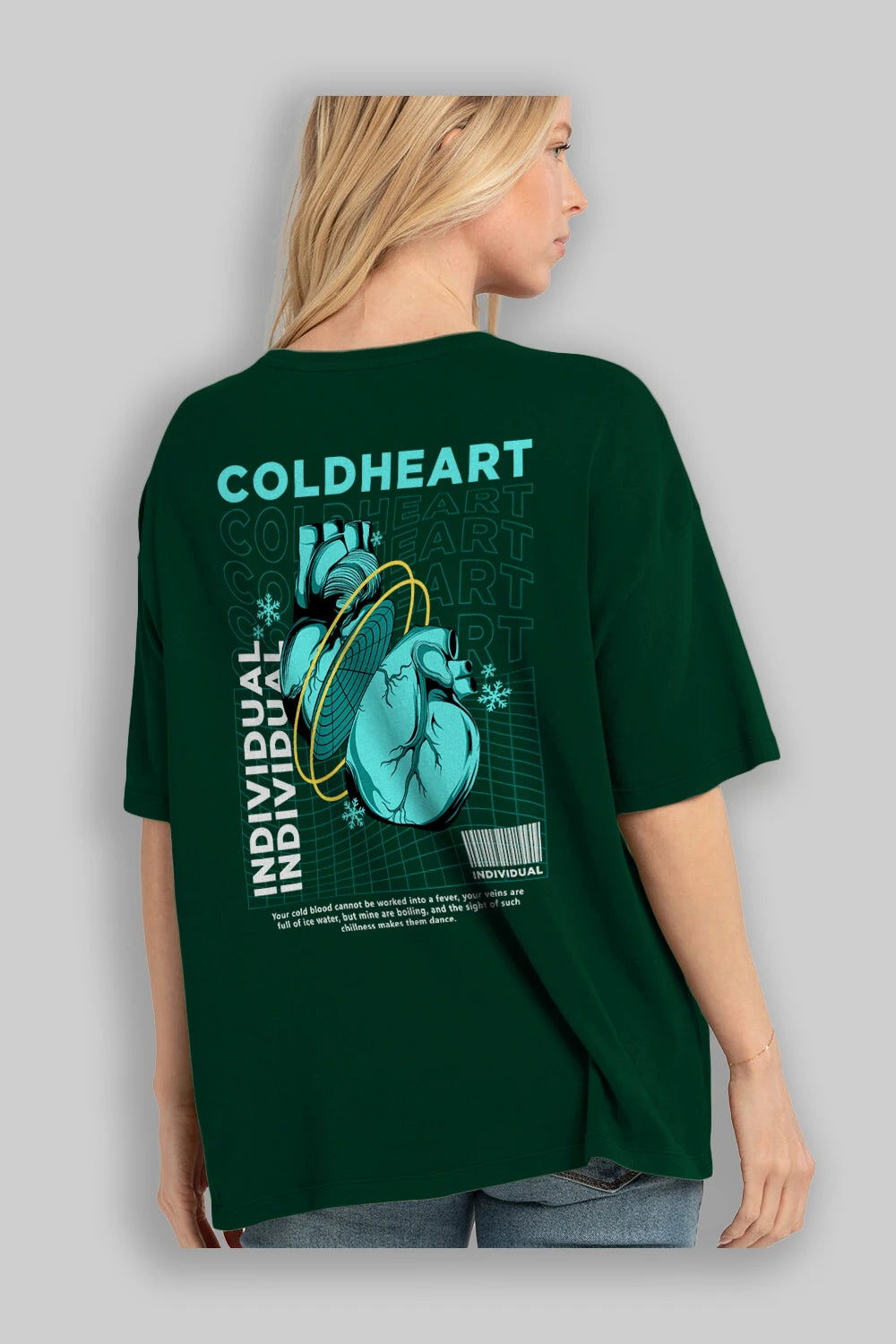 Cold Heart Arka Baskılı Oversize t-shirt Erkek Kadın Unisex