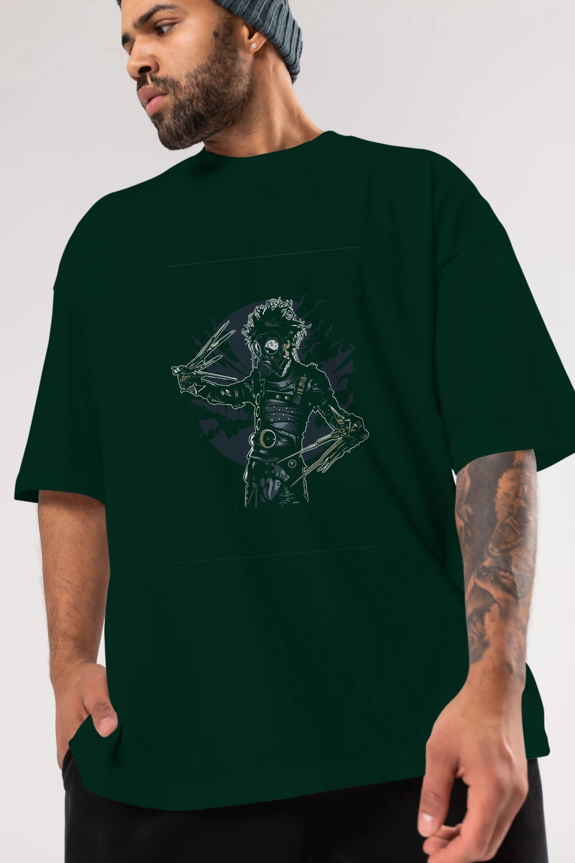 Gas Mask Scissors Ön Baskılı Oversize t-shirt Erkek Kadın Unisex %100 Pamuk tişort