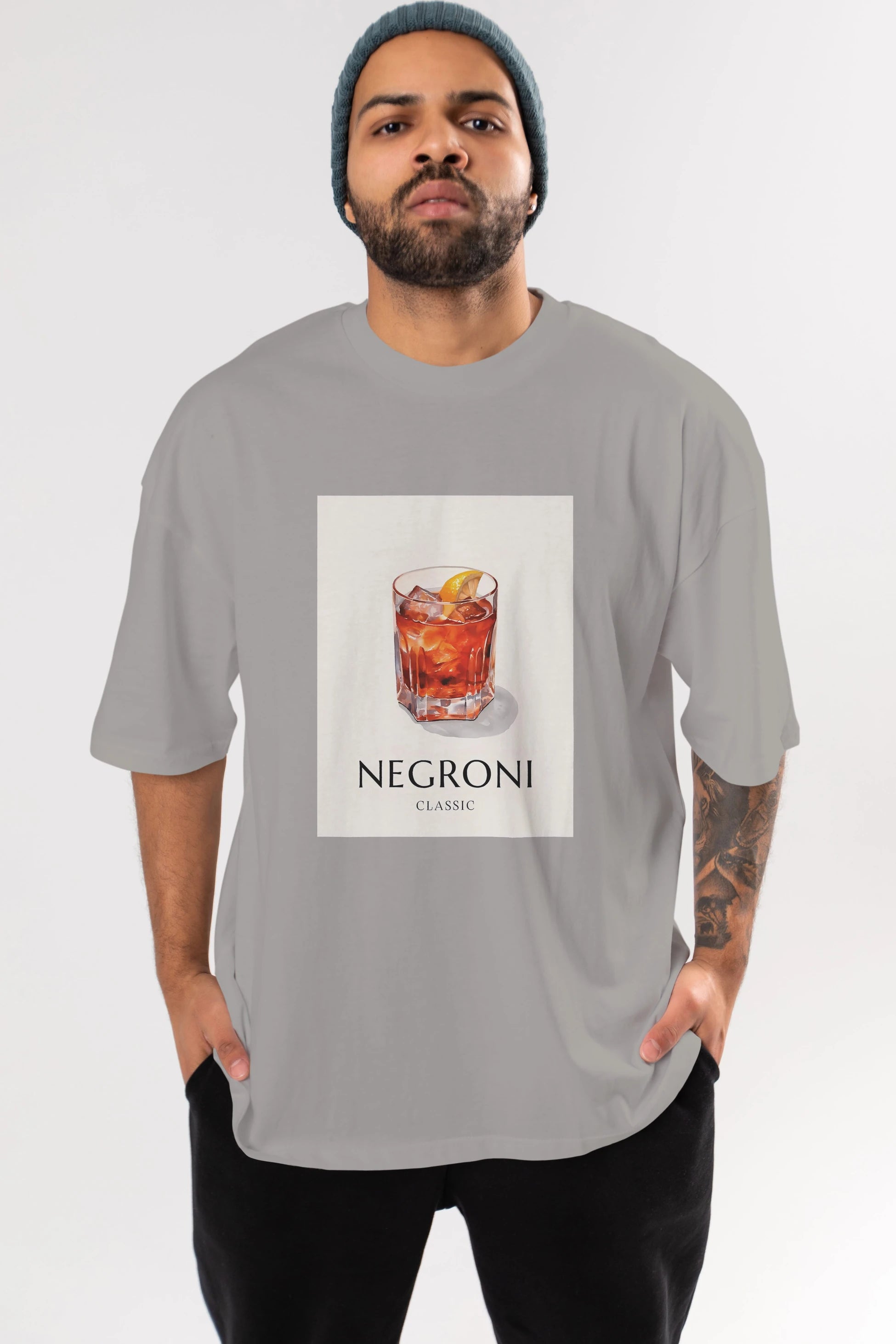 Negroni Classic Ön Baskılı Oversize t-shirt Erkek Kadın Unisex %100 Pamuk Bisiklet Yaka tişort