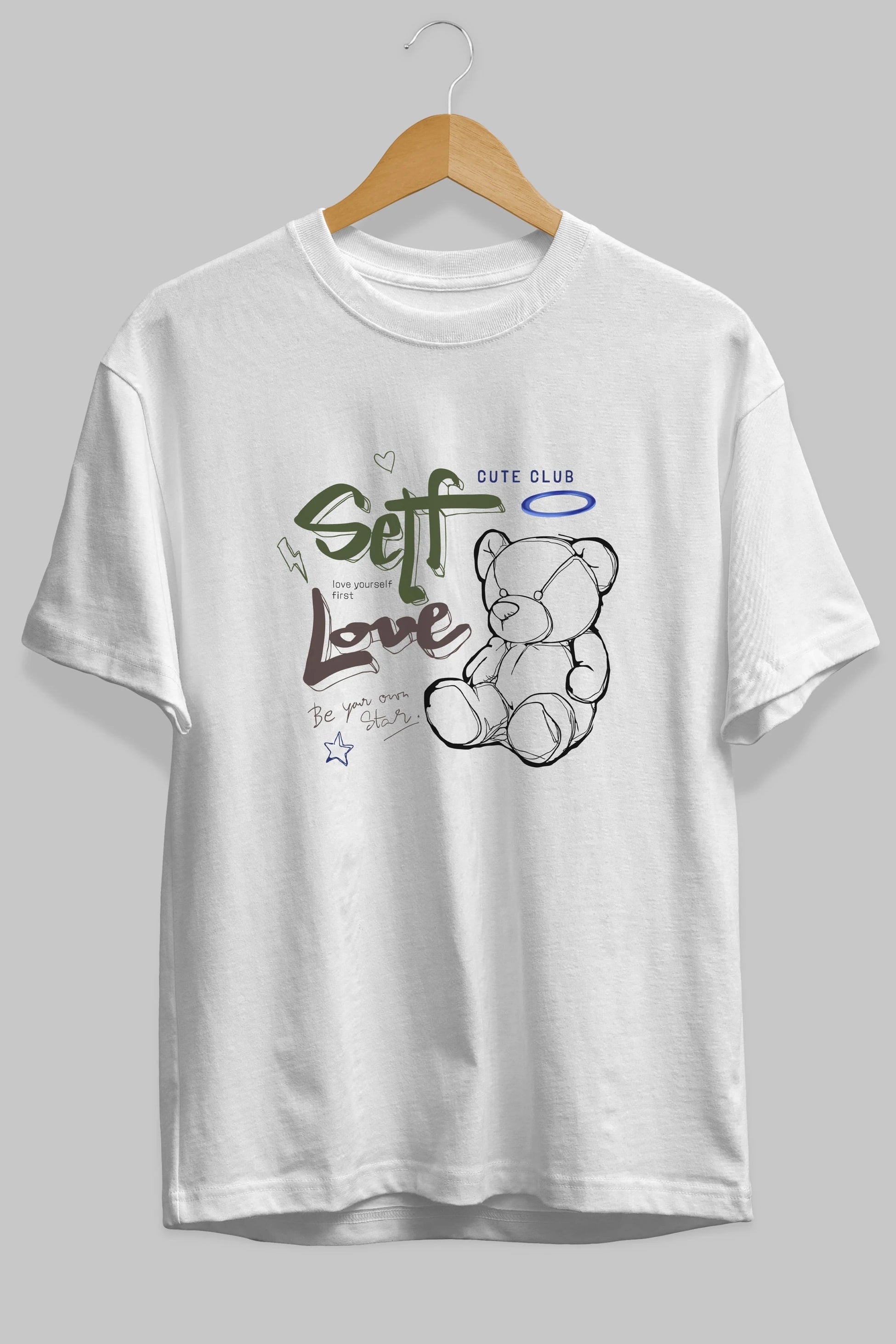 Self Love Bear Ön Baskılı Oversize t-shirt Erkek Kadın Unisex