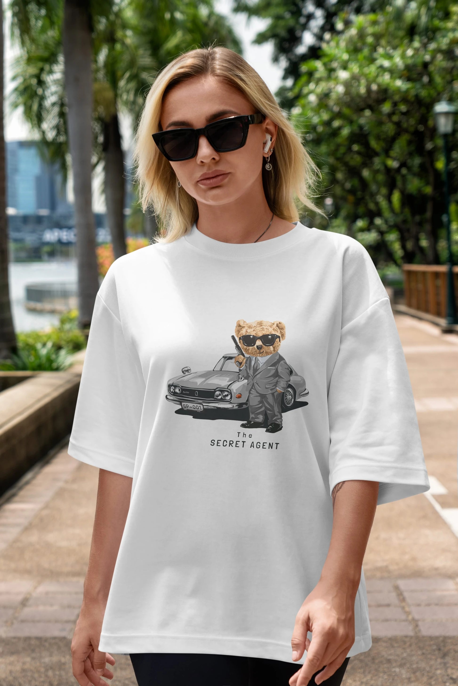 Teddy Bear The Secret Agent Ön Baskılı Oversize t-shirt Erkek Kadın Unisex %100 Pamuk