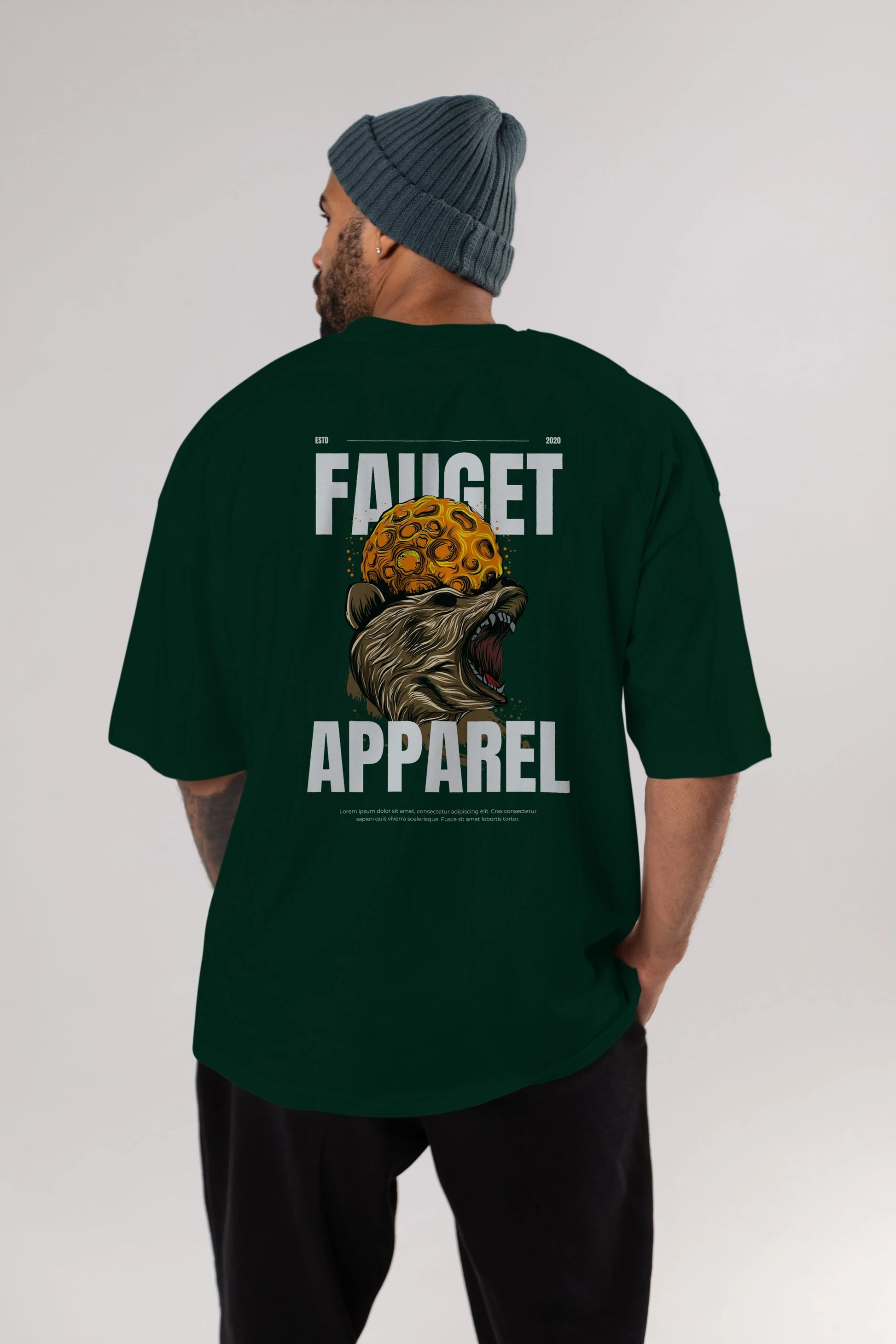 Bear Angry Fauget Apparel Arka Baskılı Oversize t-shirt Erkek Kadın Unisex