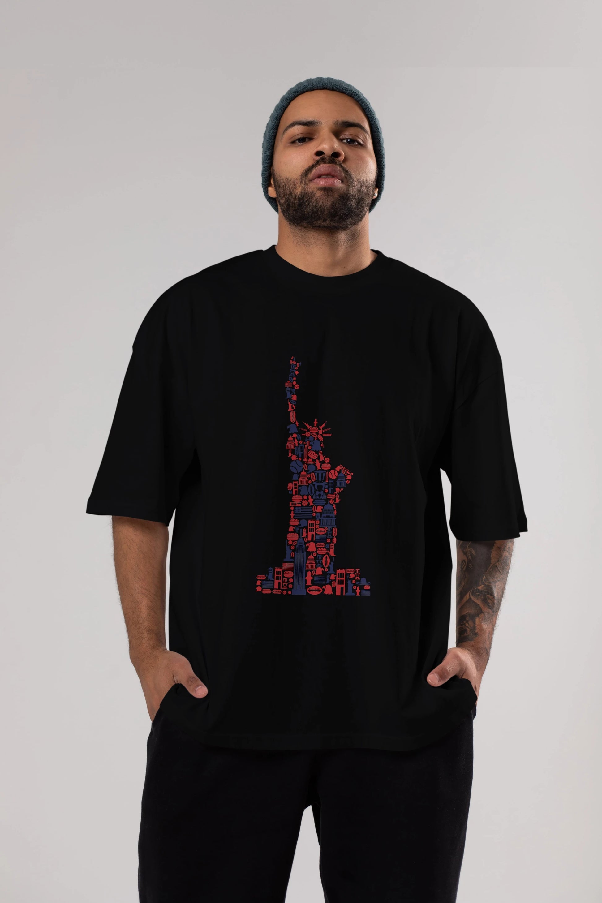 Liberty Ön Baskılı Oversize t-shirt %100 pamuk Erkek Kadın Unisex