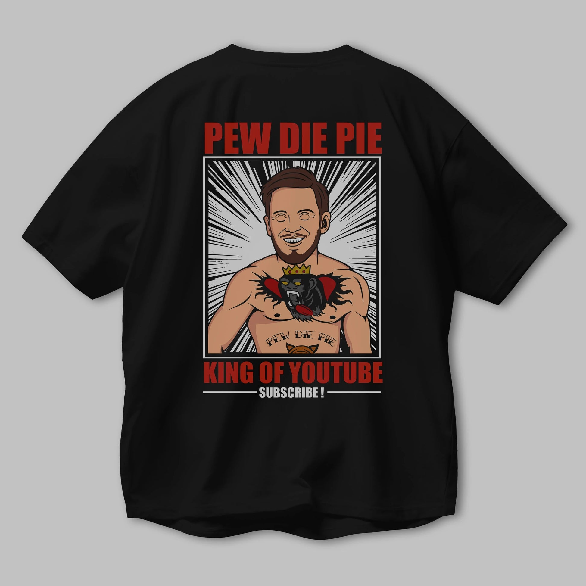 Pew Die Pie Fighter Arka Baskılı Oversize t-shirt Erkek Kadın Unisex %100 Pamuk tişort