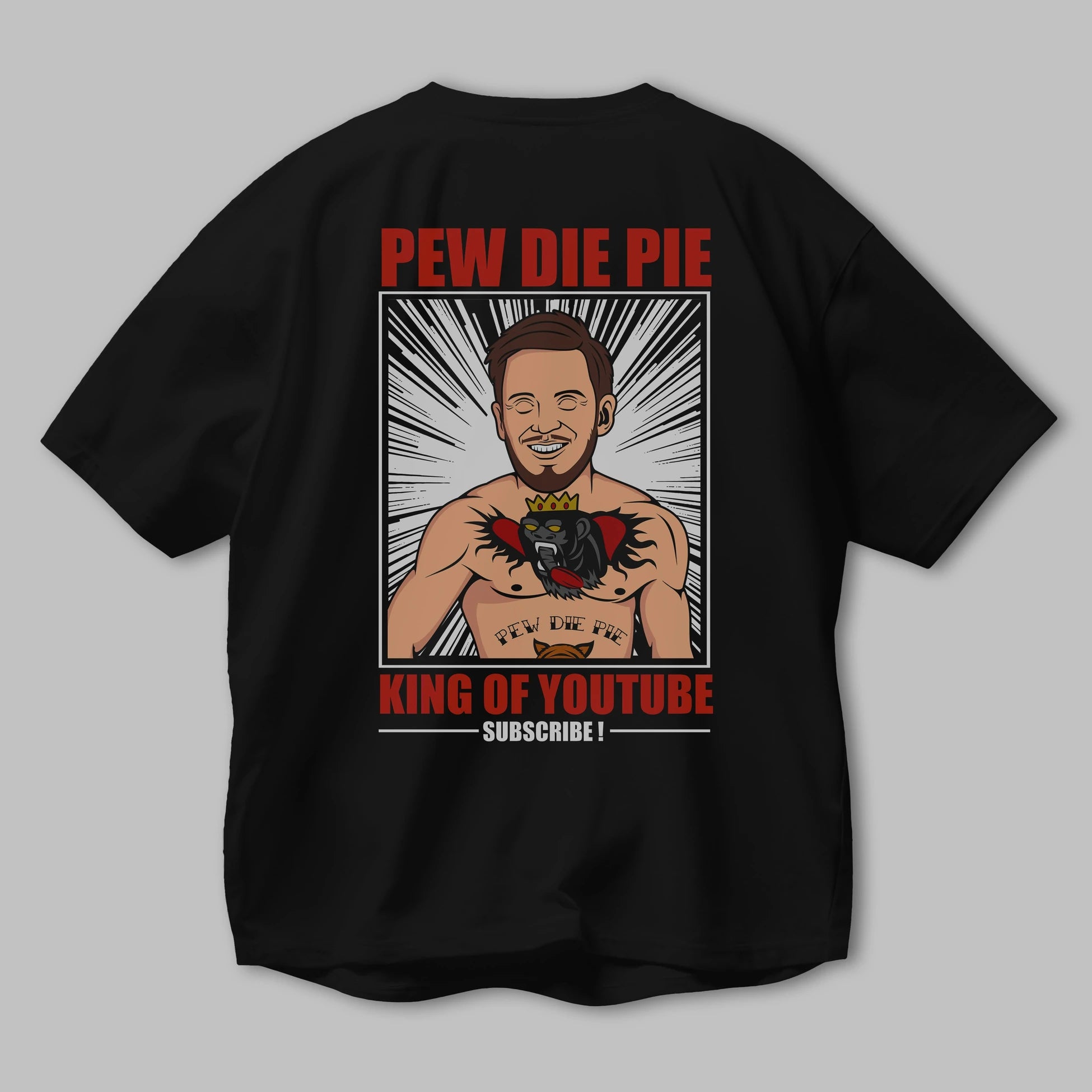 Pew Die Pie Fighter Arka Baskılı Oversize t-shirt Erkek Kadın Unisex %100 Pamuk tişort