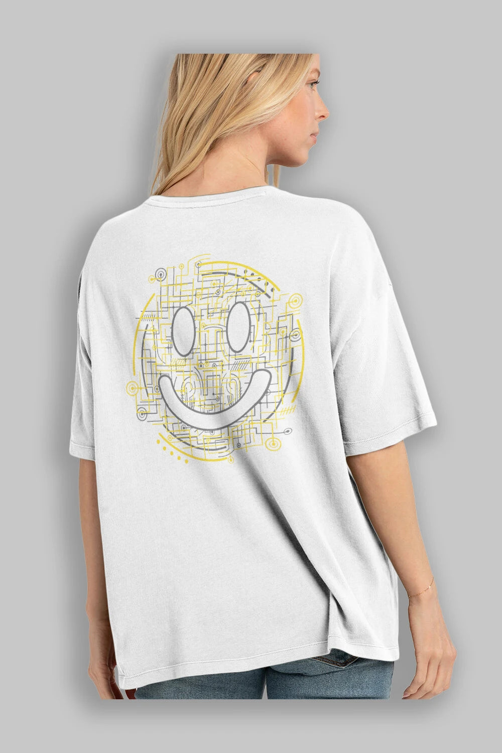 Electric Smiley Arka Baskılı Oversize t-shirt %100 pamuk Erkek Kadın Unisex