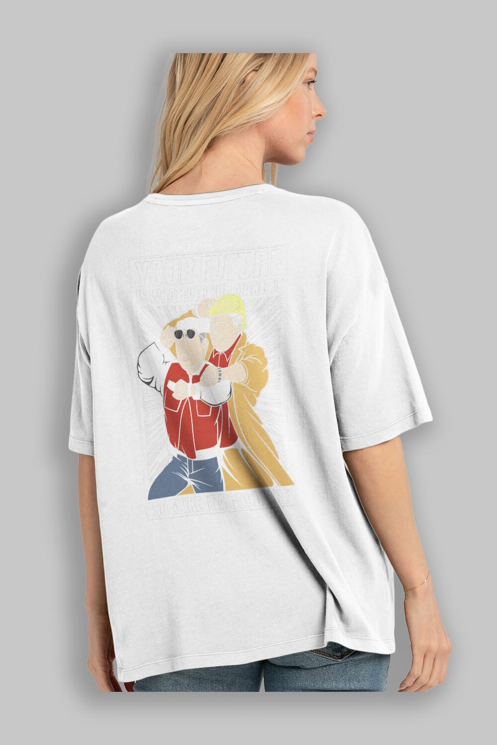 Back To The Future Jong Un Trump Arka Baskılı Oversize t-shirt Erkek Kadın Unisex %100 Pamuk tişort