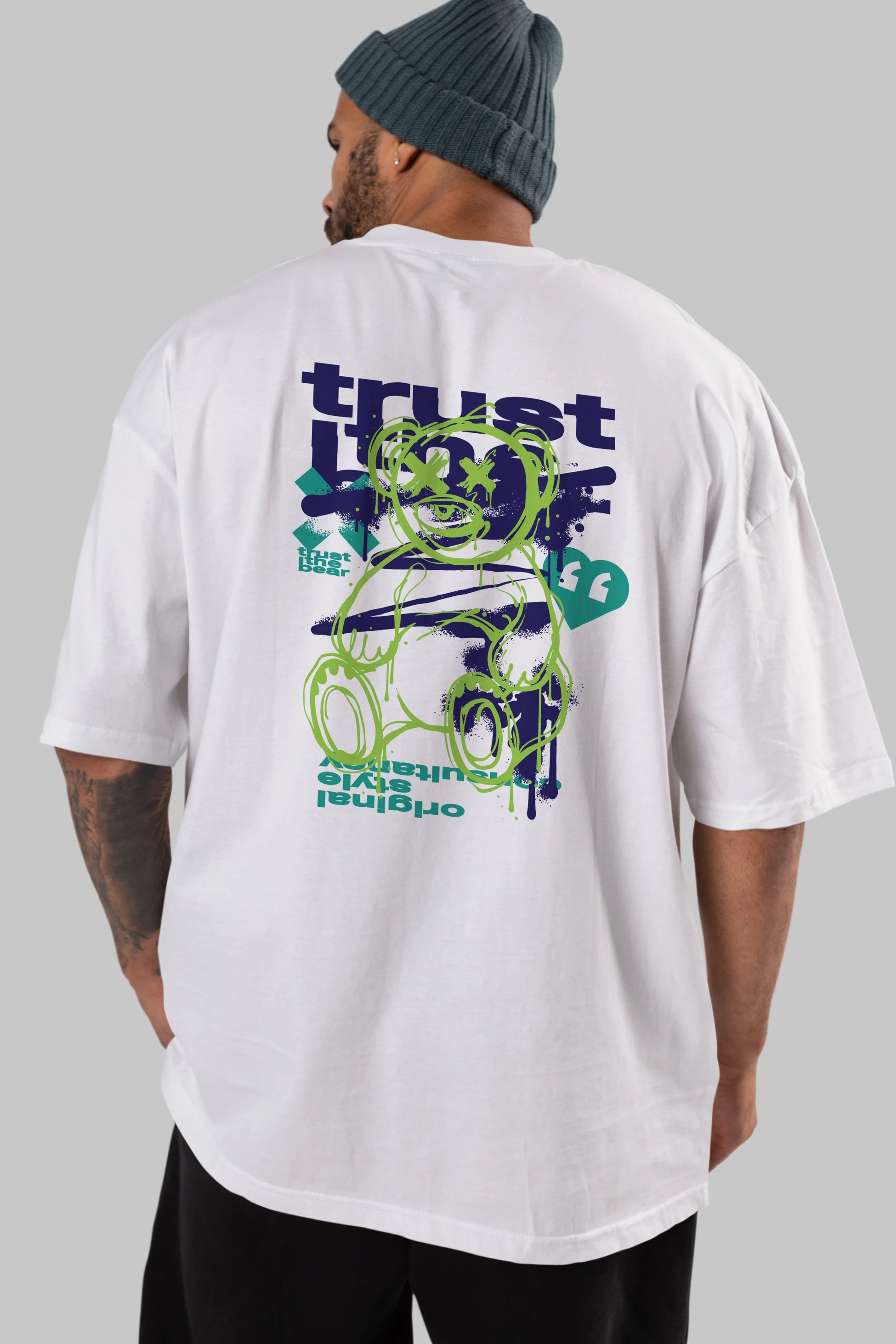 Trust The Bear 3 Arka Baskılı Oversize t-shirt Erkek Kadın Unisex