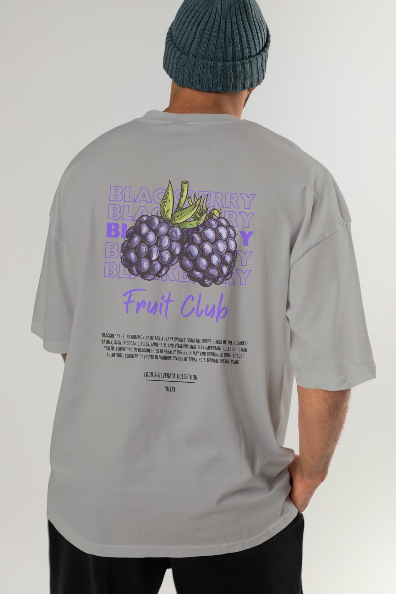 Blackberry Arka Baskılı Oversize t-shirt Erkek Kadın Pamuk Bisiklet Yaka tişort