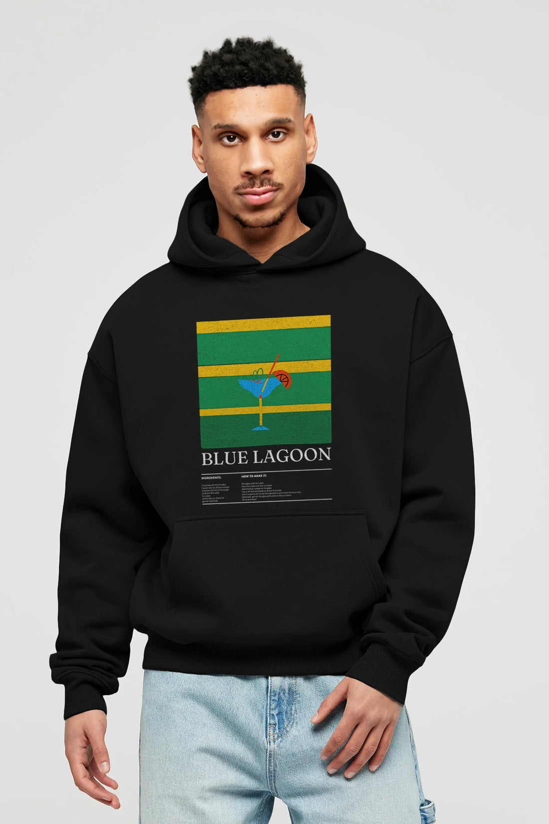 Blue Lagoon Kokteyl ön Baskılı Hoodie Oversize Kapüşonlu Sweatshirt Erkek Kadın