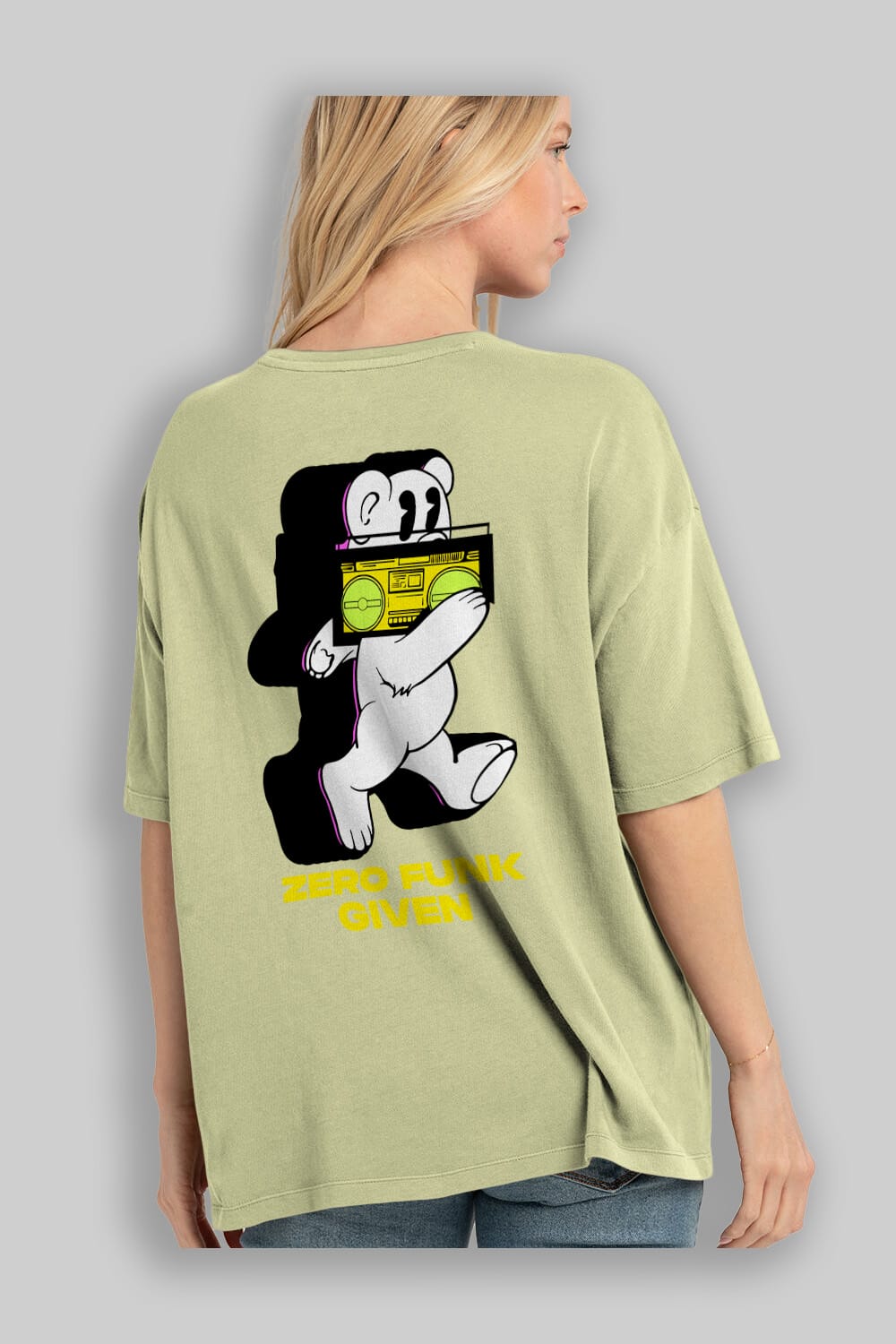 Zero Funk Given Bear Arka Baskılı Oversize t-shirt Erkek Kadın Unisex