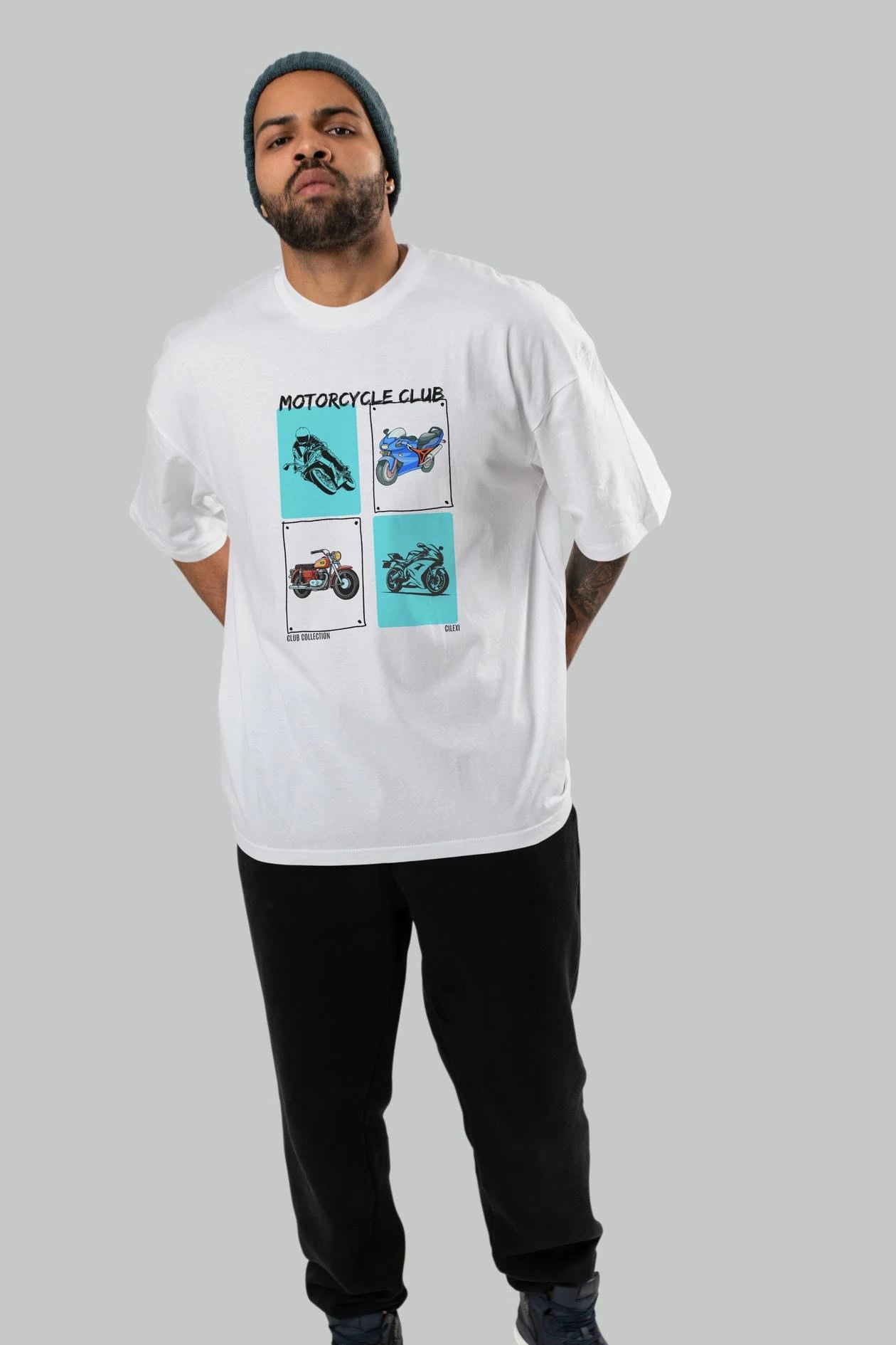 Motorcycle Club ön Baskılı Oversize t-shirt Erkek Kadın %100 Pamuk Bisiklet Yaka tişort