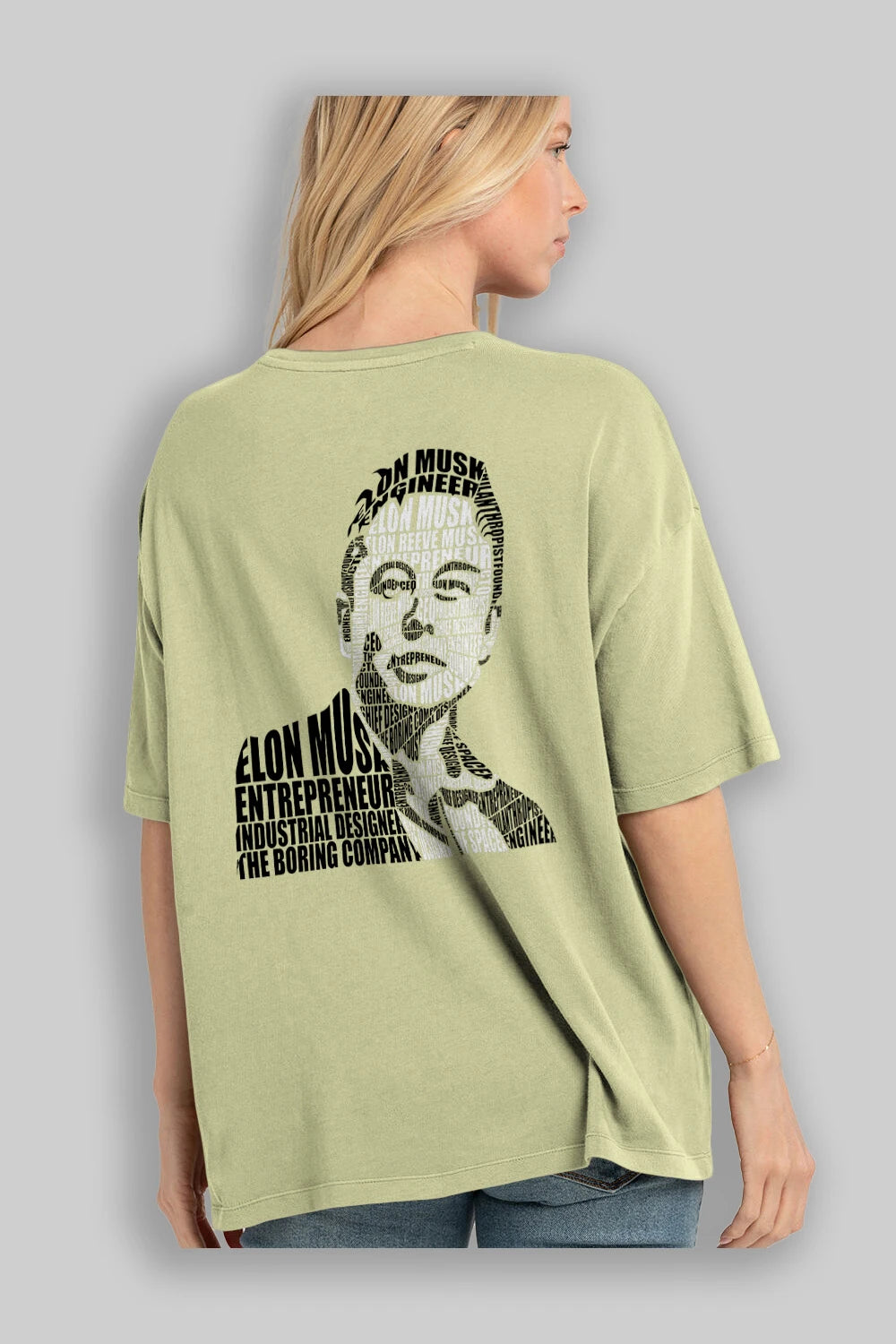 Elon Musk Calligram Arka Baskılı Oversize t-shirt %100 pamuk Erkek Kadın Unisex