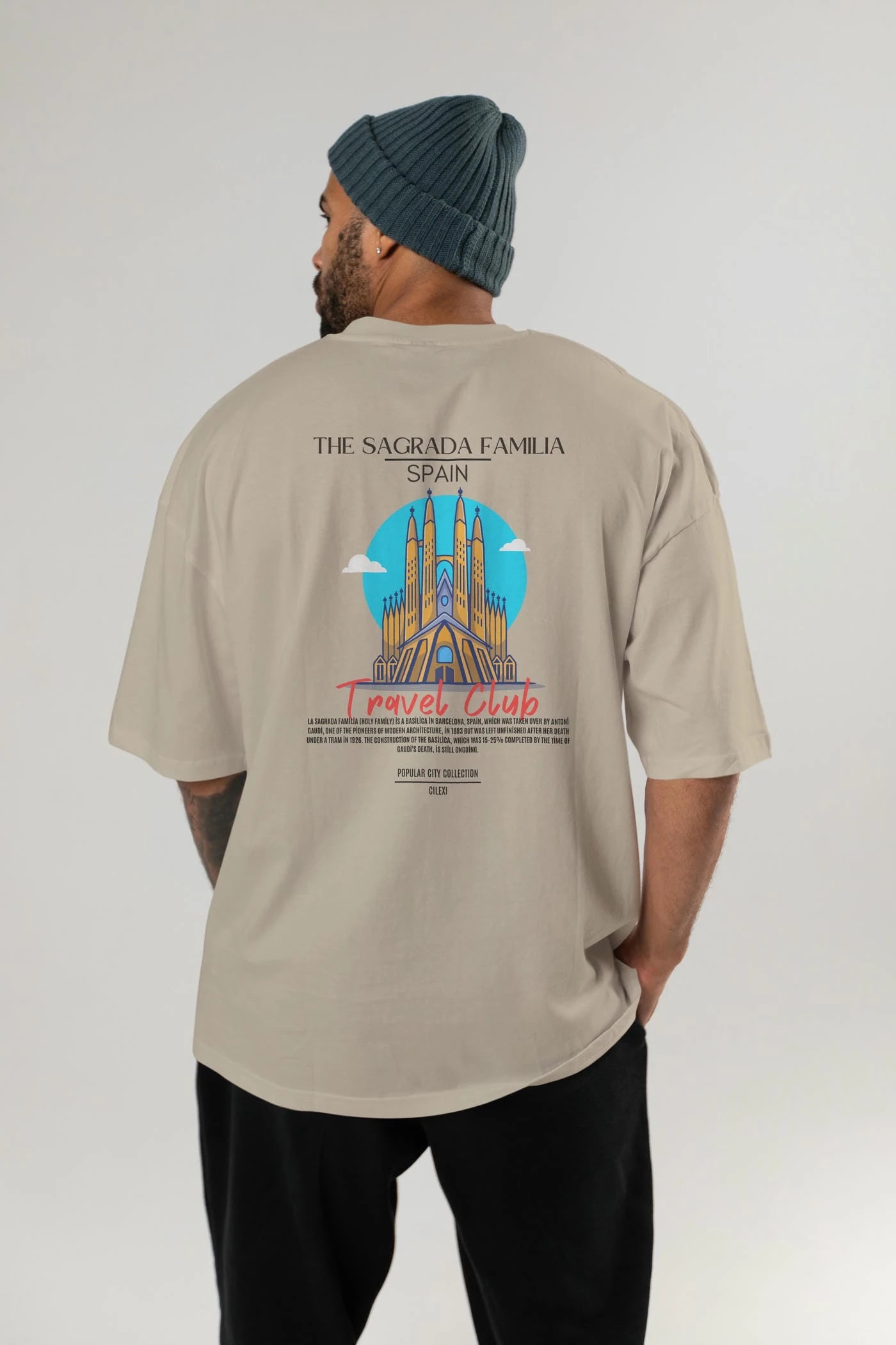 The Sagrada Familia Spain Arka Baskılı Oversize t-shirt Erkek Kadın Pamuk Bisiklet Yaka tişort