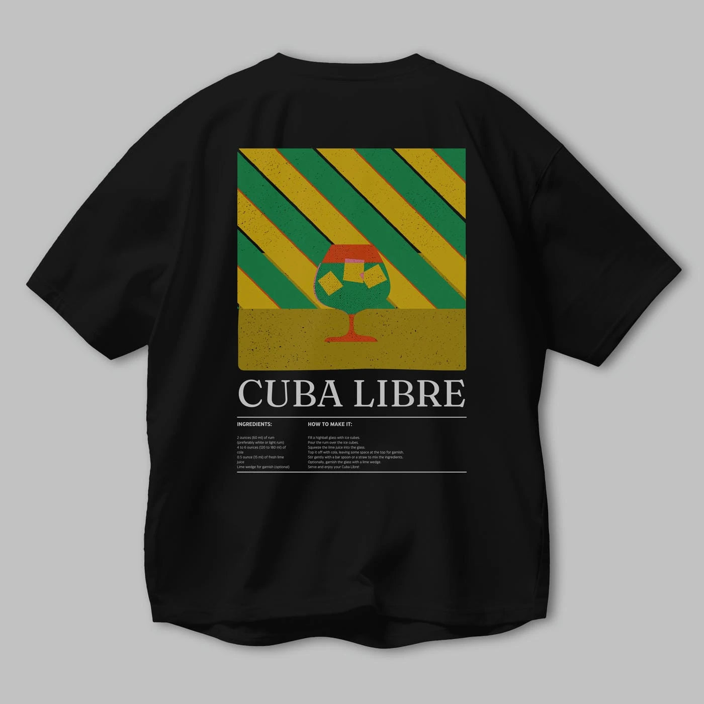 Cuba Libre Kokteyl Serisi Arka Baskılı Oversize t-shirt Erkek Kadın %100 Pamuk Bisiklet Yaka tişort