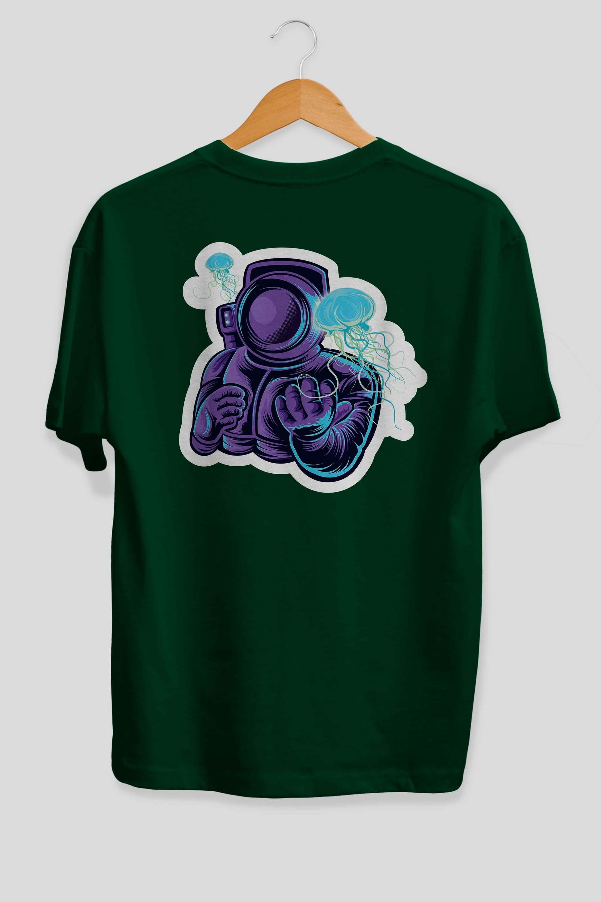 Astronaut and Jellyfish Sticker Arka Baskılı Oversize t-shirt Erkek Kadın Unisex