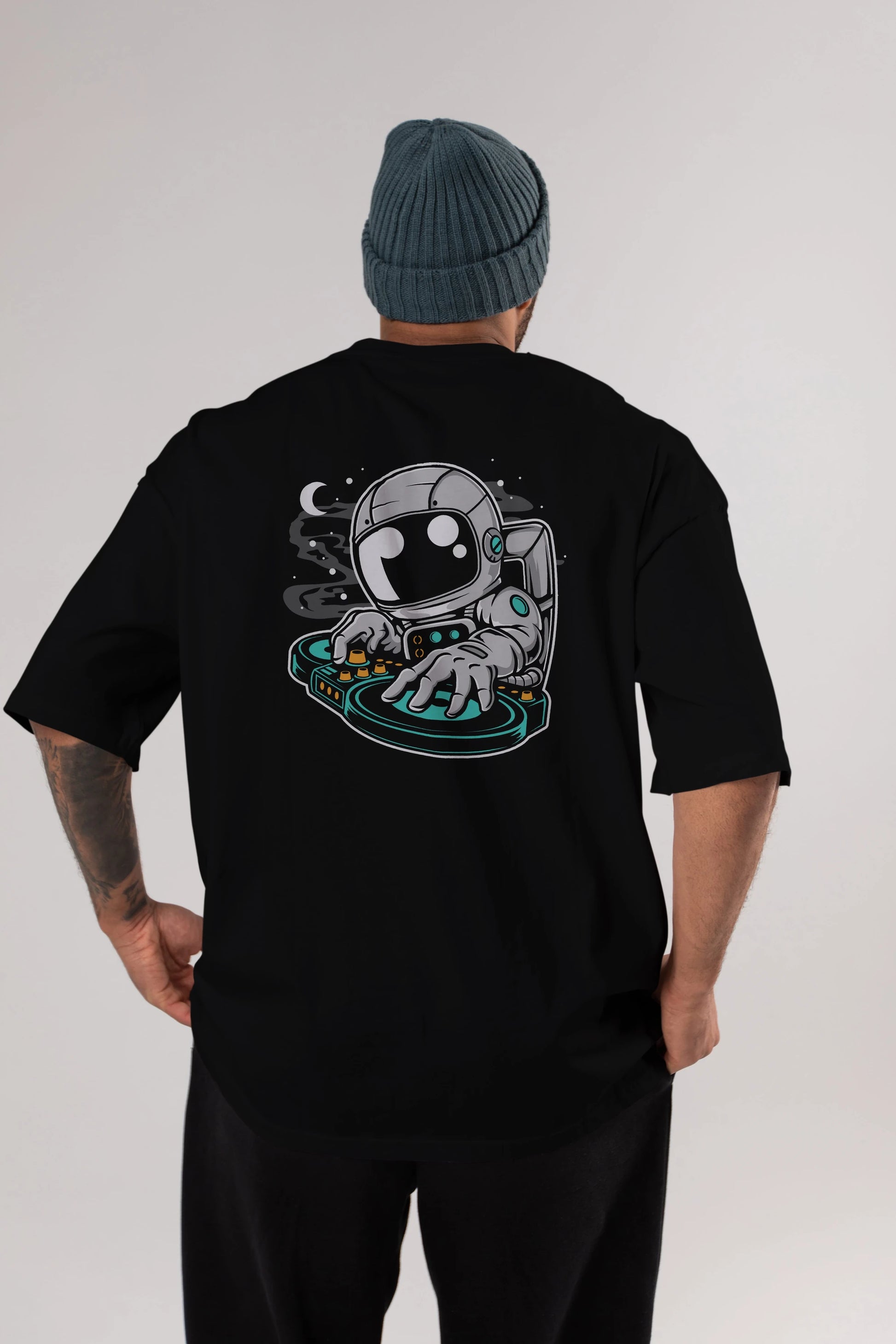 Astronaut DJ Arka Baskılı Oversize t-shirt Erkek Kadın Unisex