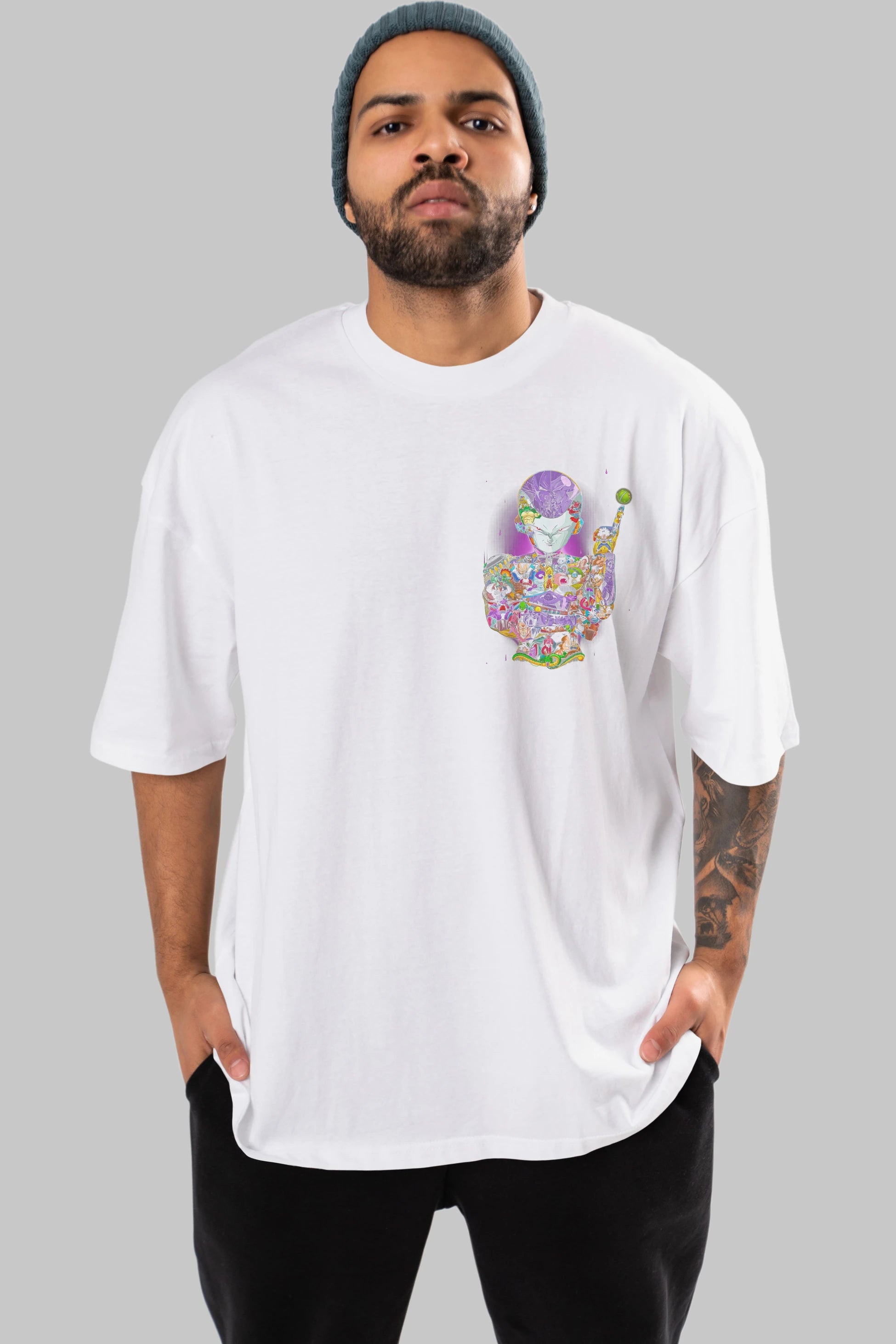 DRAGON BALL ART (4) Ön Sol Baskılı Oversize t-shirt Erkek Kadın Unisex %100 Pamuk Bisiklet Yaka tişort