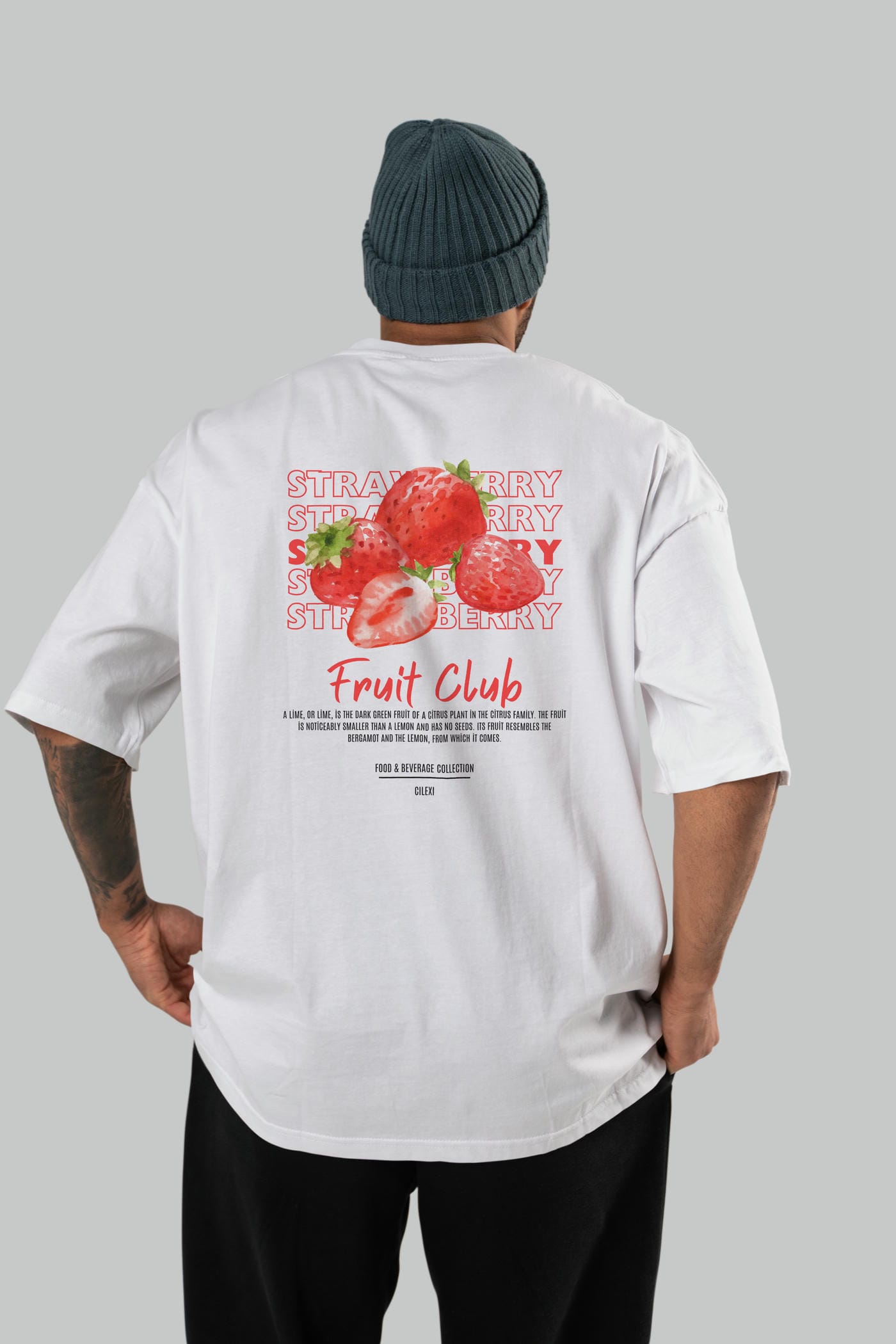 Strawberry Arka Baskılı Oversize t-shirt Erkek Kadın Pamuk Bisiklet Yaka tişort