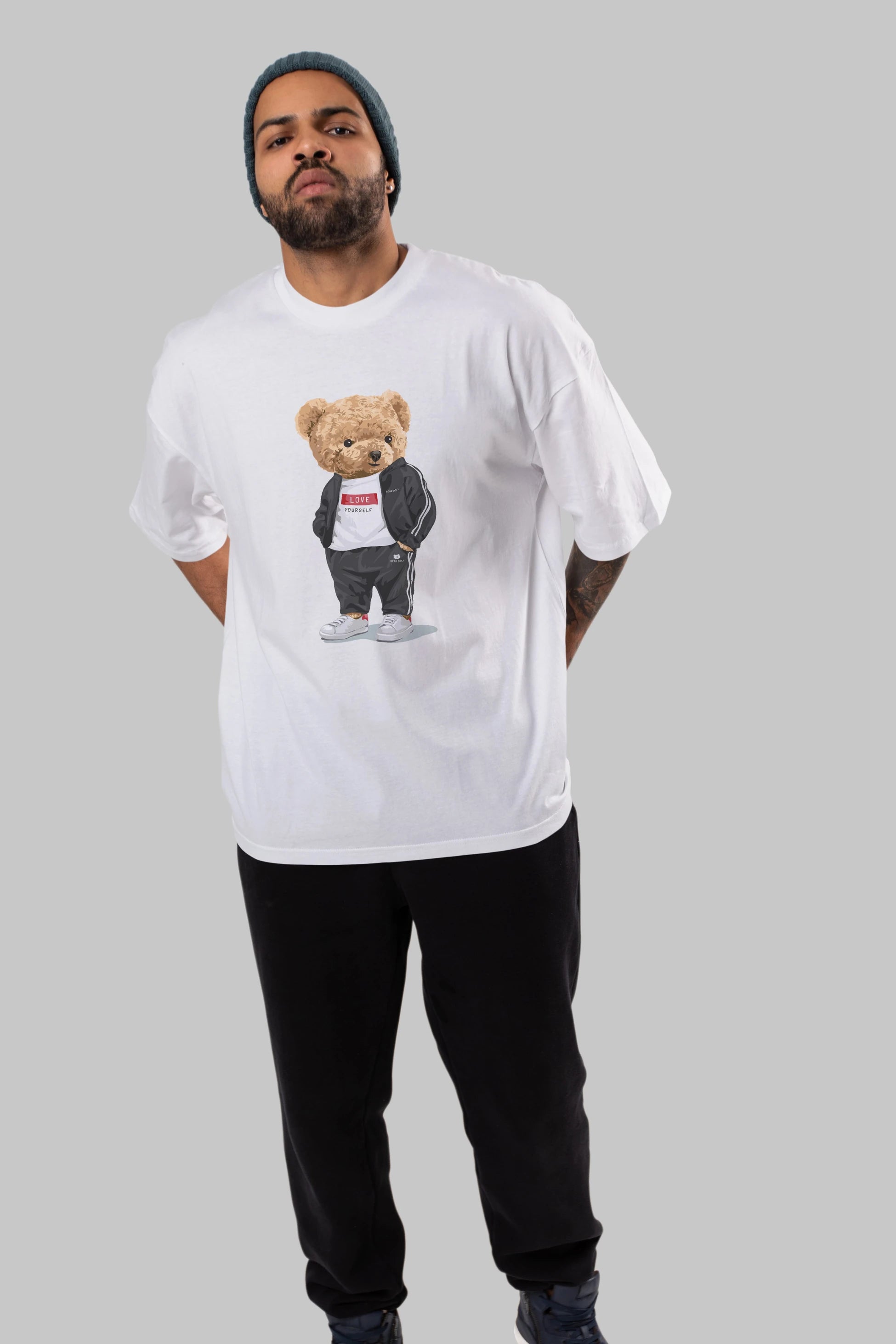 Teddy Bear Love Yourself Ön Baskılı Oversize t-shirt Erkek Kadın Unisex %100 Pamuk