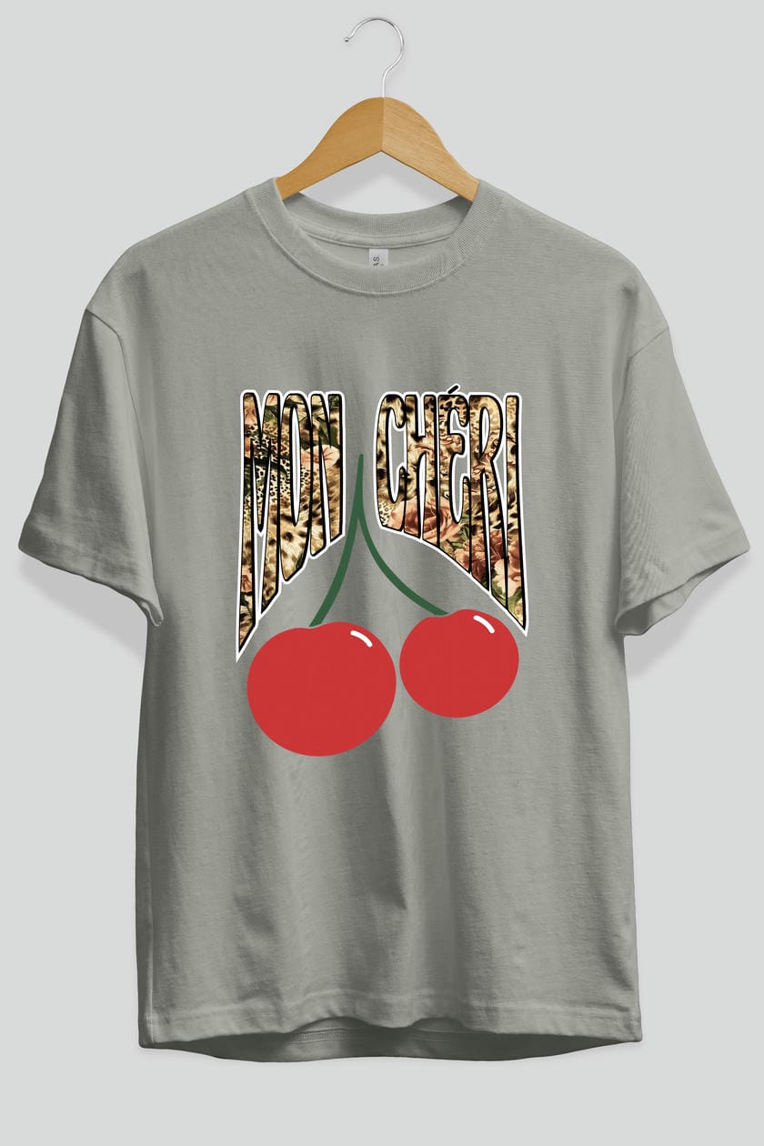 Mon Cherry Cherries Ön Baskılı Oversize t-shirt Erkek Kadın Pamuk Bisiklet Yaka tişort