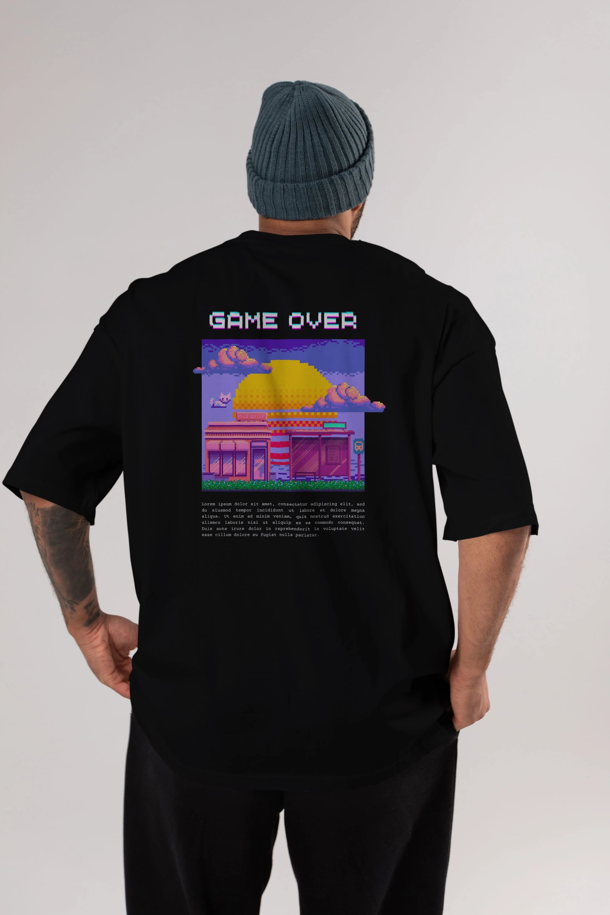 Game Over Yazılı Arka Baskılı Oversize t-shirt Erkek Kadın Unisex