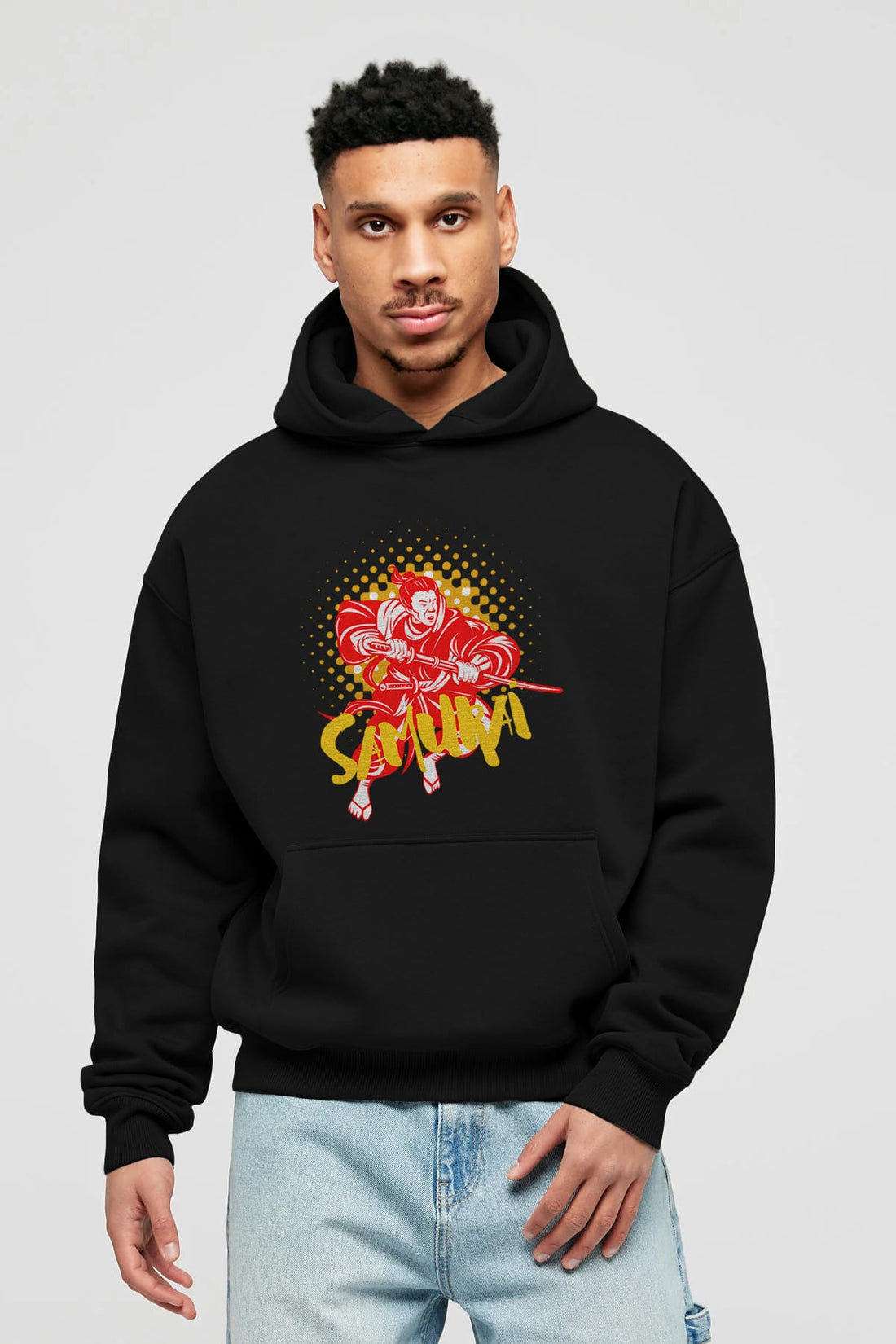 Samurai Ön Baskılı Oversize Hoodie Kapüşonlu Sweatshirt Erkek Kadın Unisex