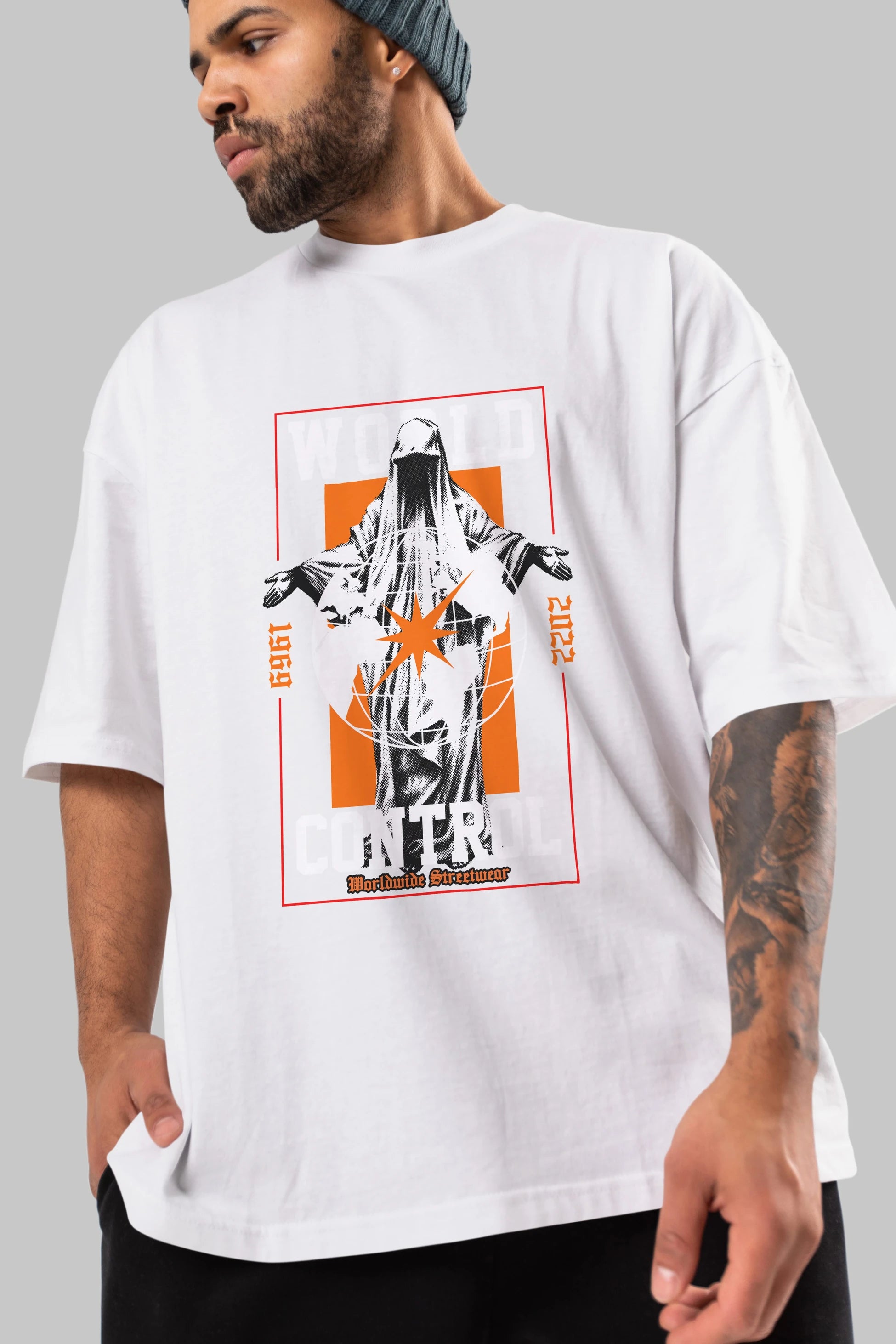 World Control Ön Baskılı Oversize t-shirt Erkek Kadın Unisex