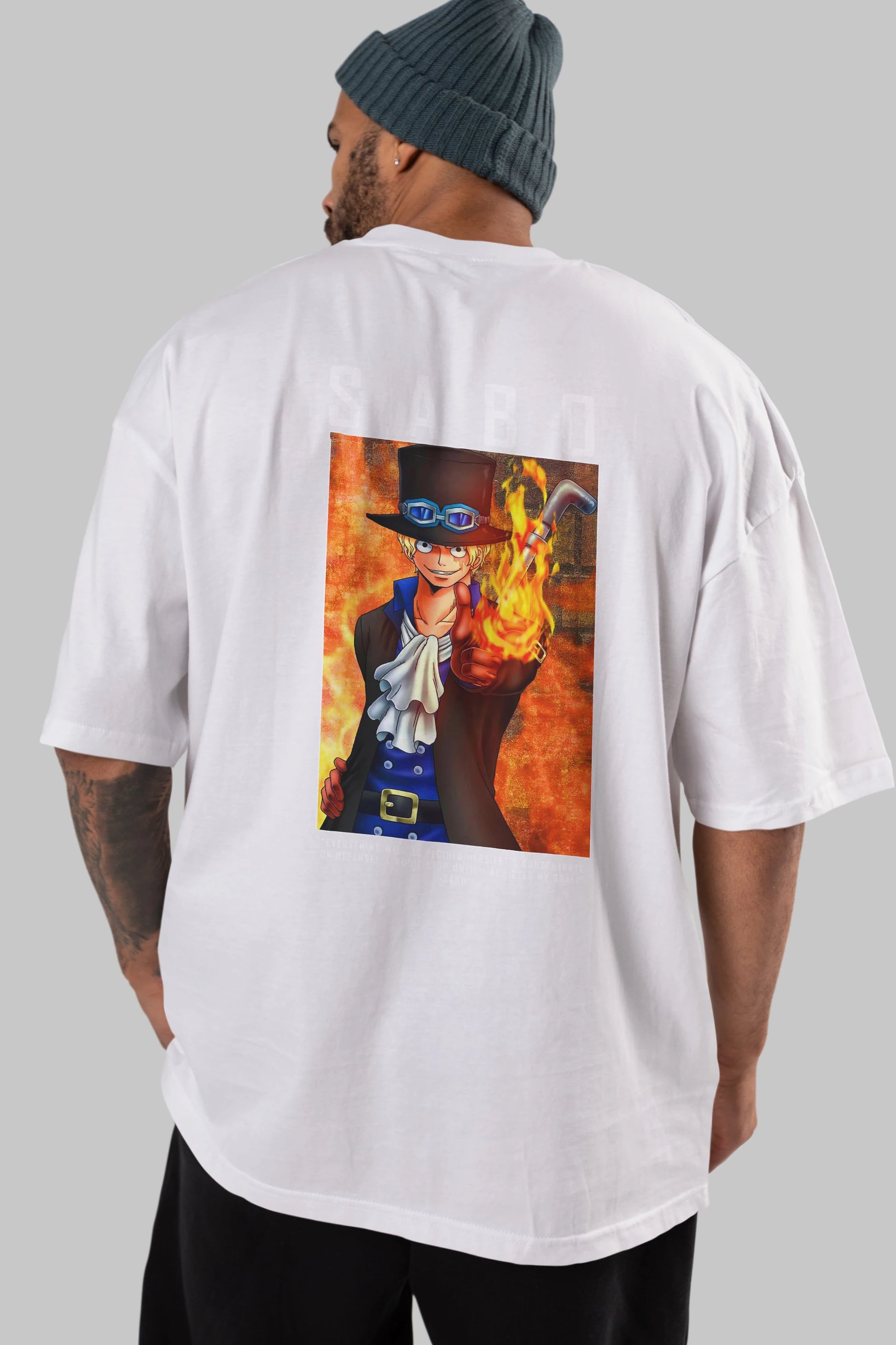 Sabo Anime Arka Baskılı Oversize t-shirt Erkek Kadın Unisex %100 pamuk tişort
